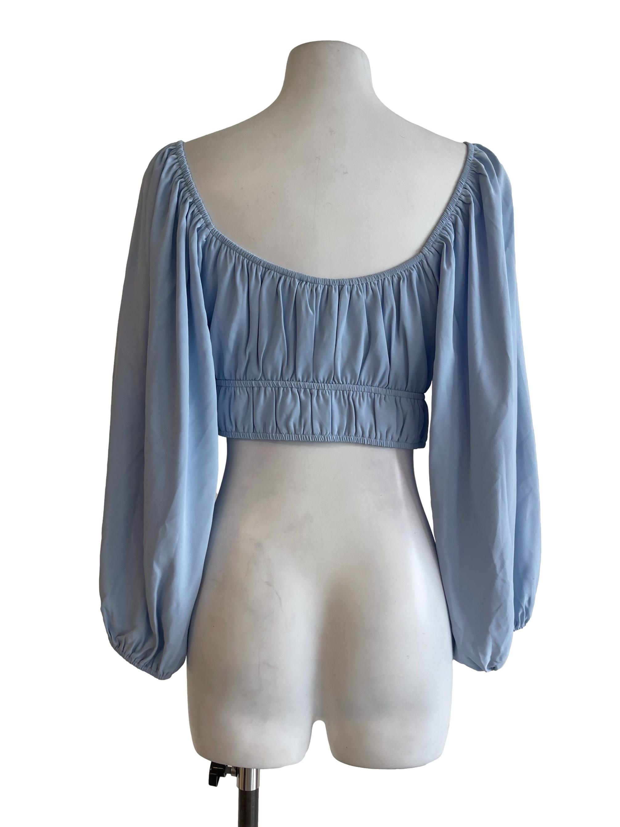 Sky Blue Long Sleeves Crop Top