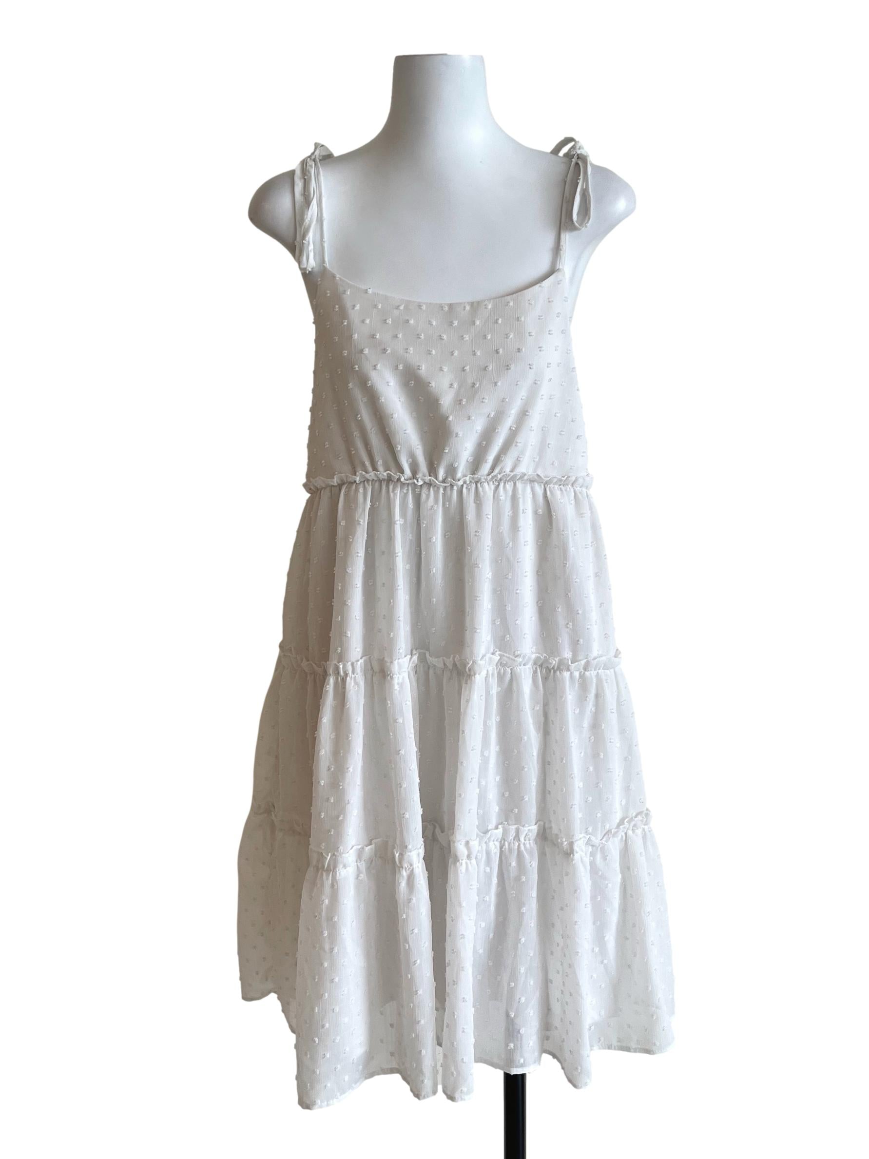 Powder White Spaghetti Strap Midi Dress TEM