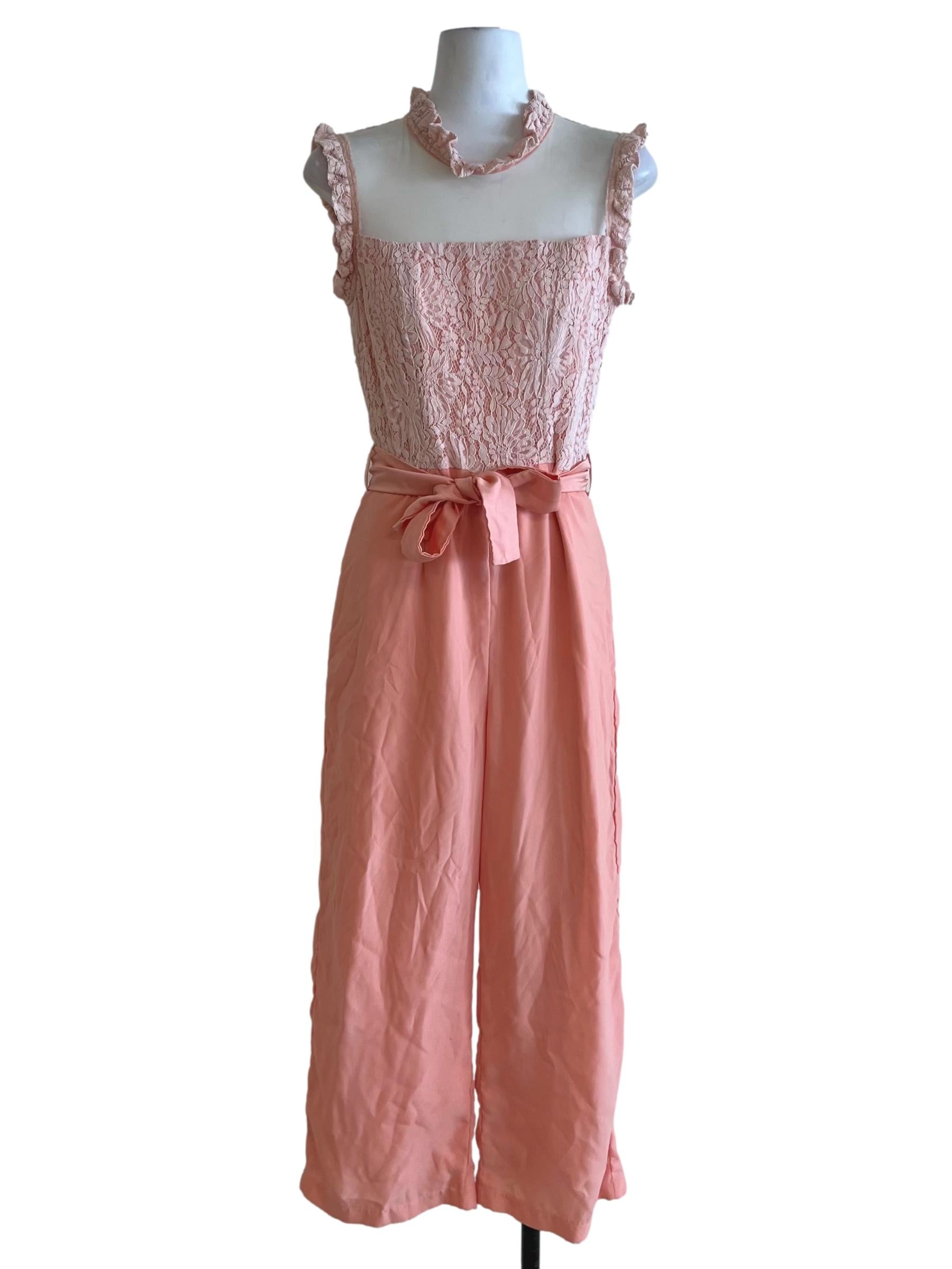Peach Pink Lace Jumpsuit