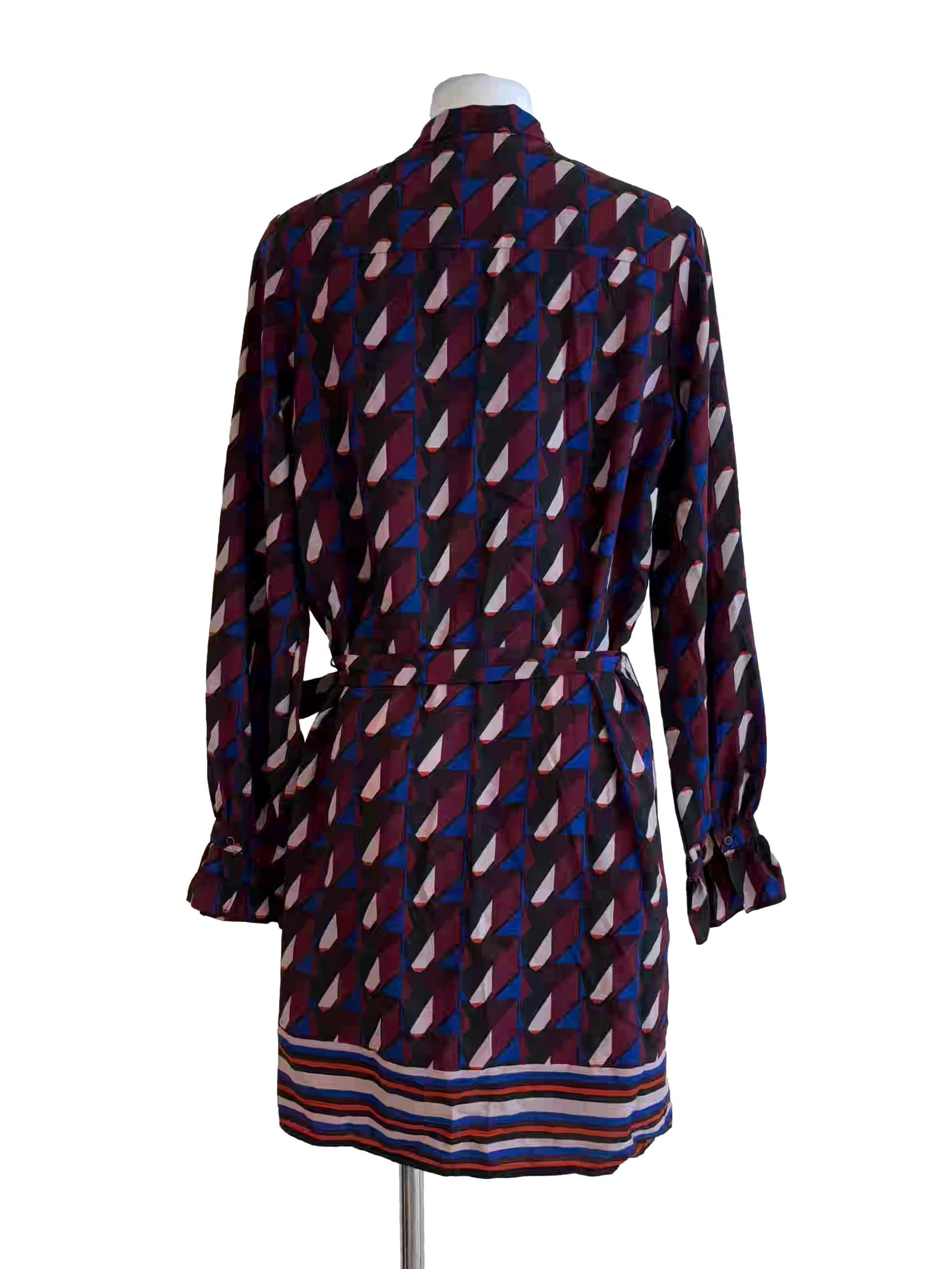 Wine Red Abstract Print Long Sleeve Dress