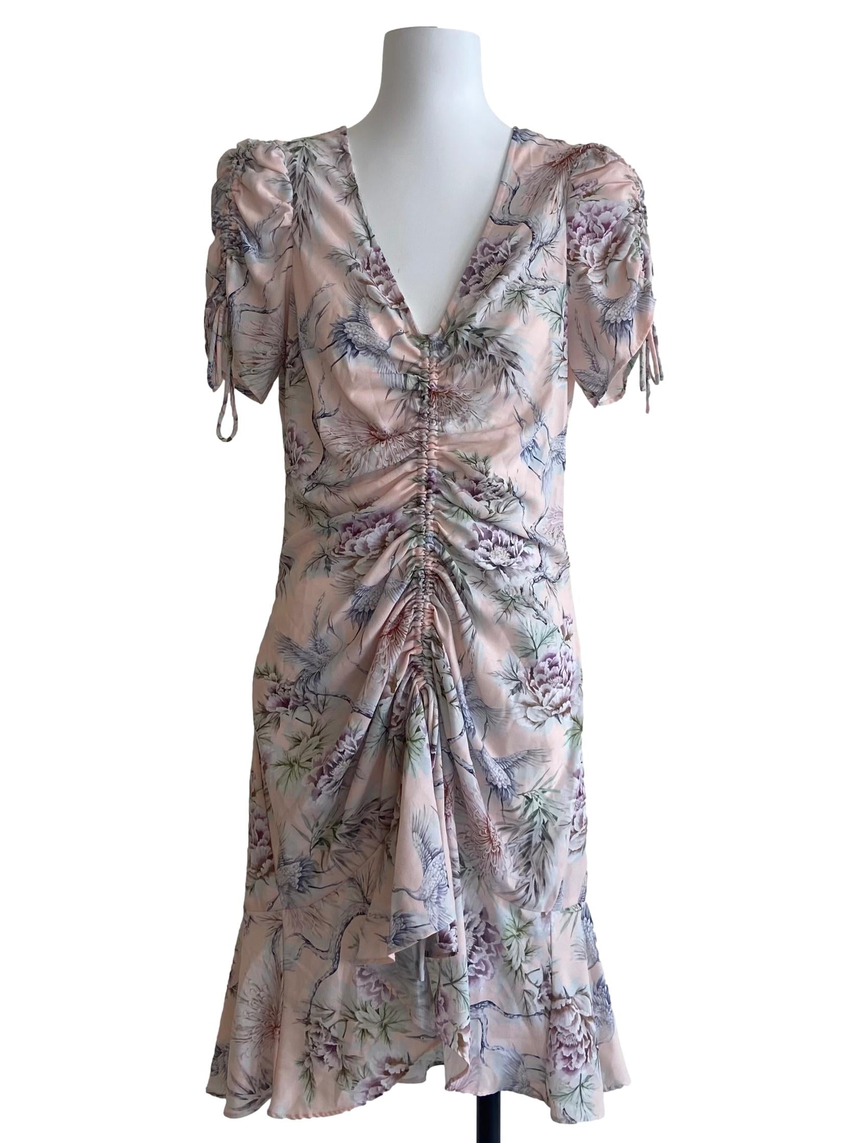 Coconut Beige Floral V-Neck Bodycon Dress