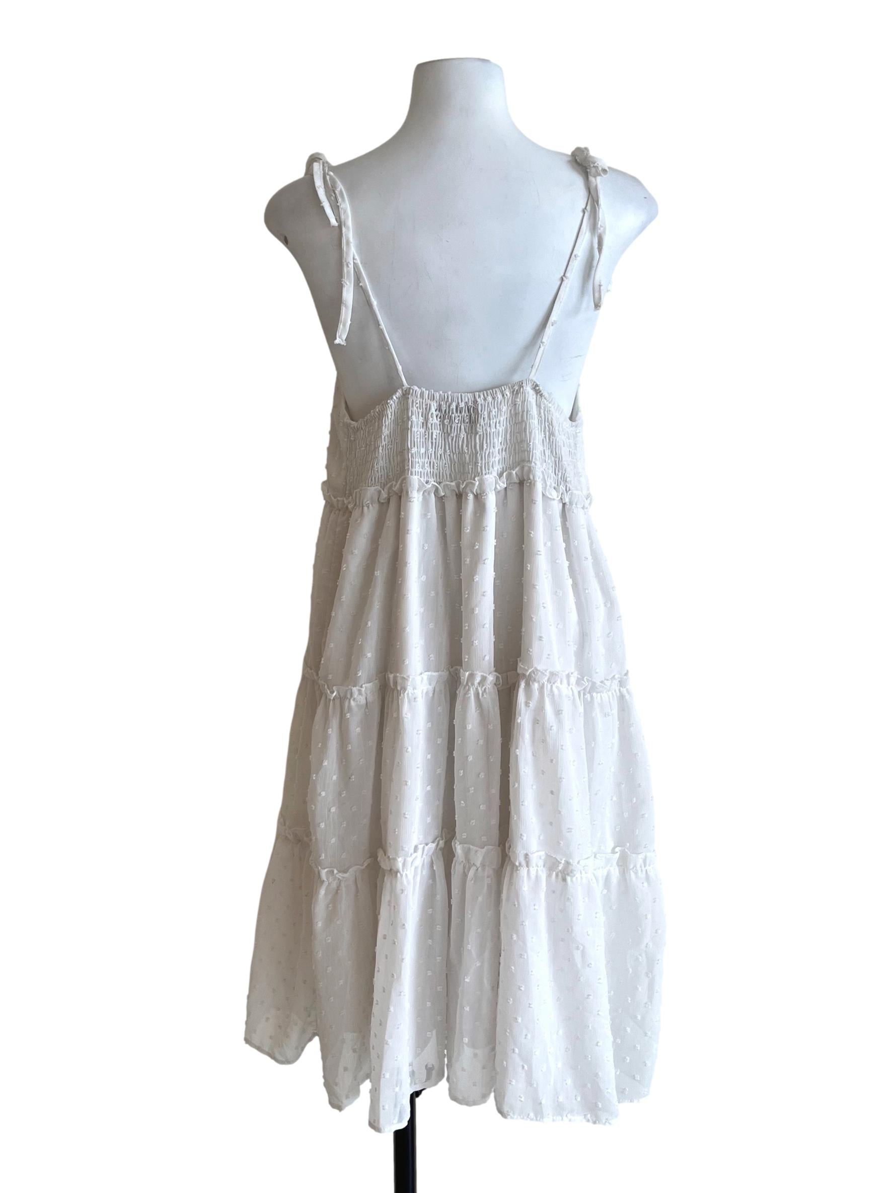 Powder White Spaghetti Strap Midi Dress TEM