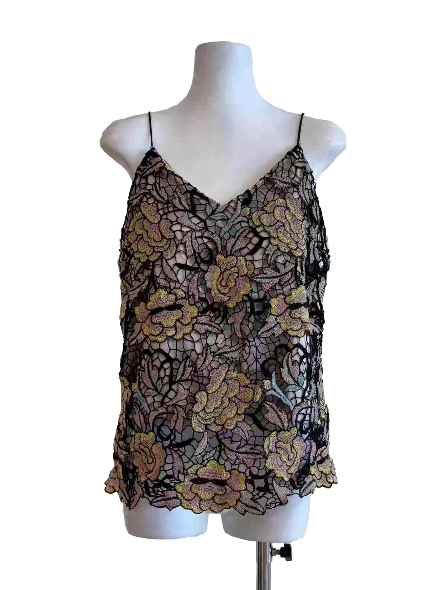 Black Silver Pink Spaghetti Strap Lace Top