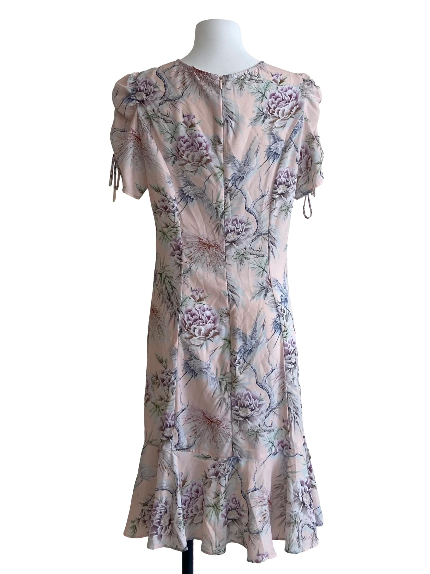 Coconut Beige Floral V-Neck Bodycon Dress