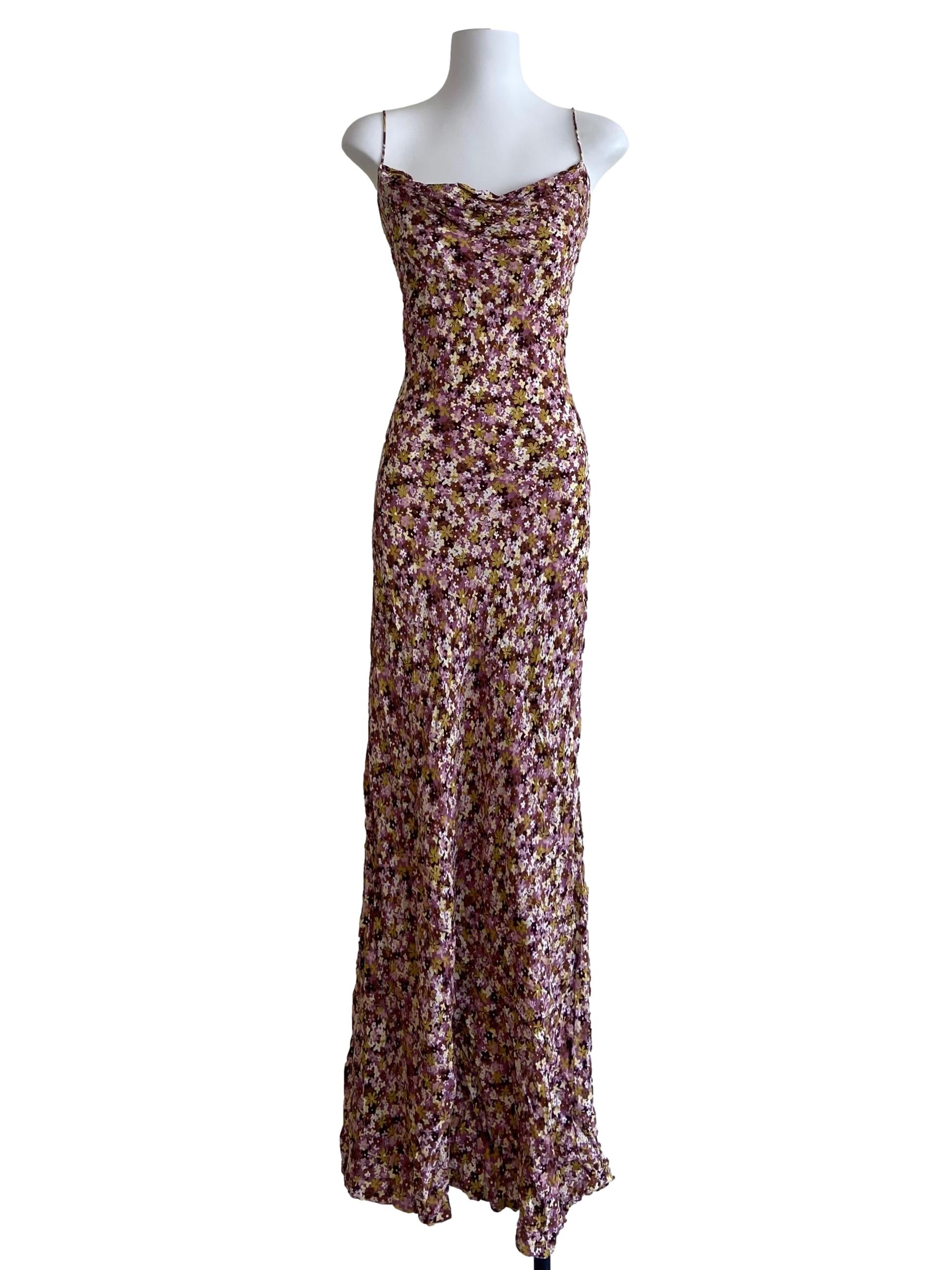 Purple Floral Spaghetti Straps Slit Slip Dress