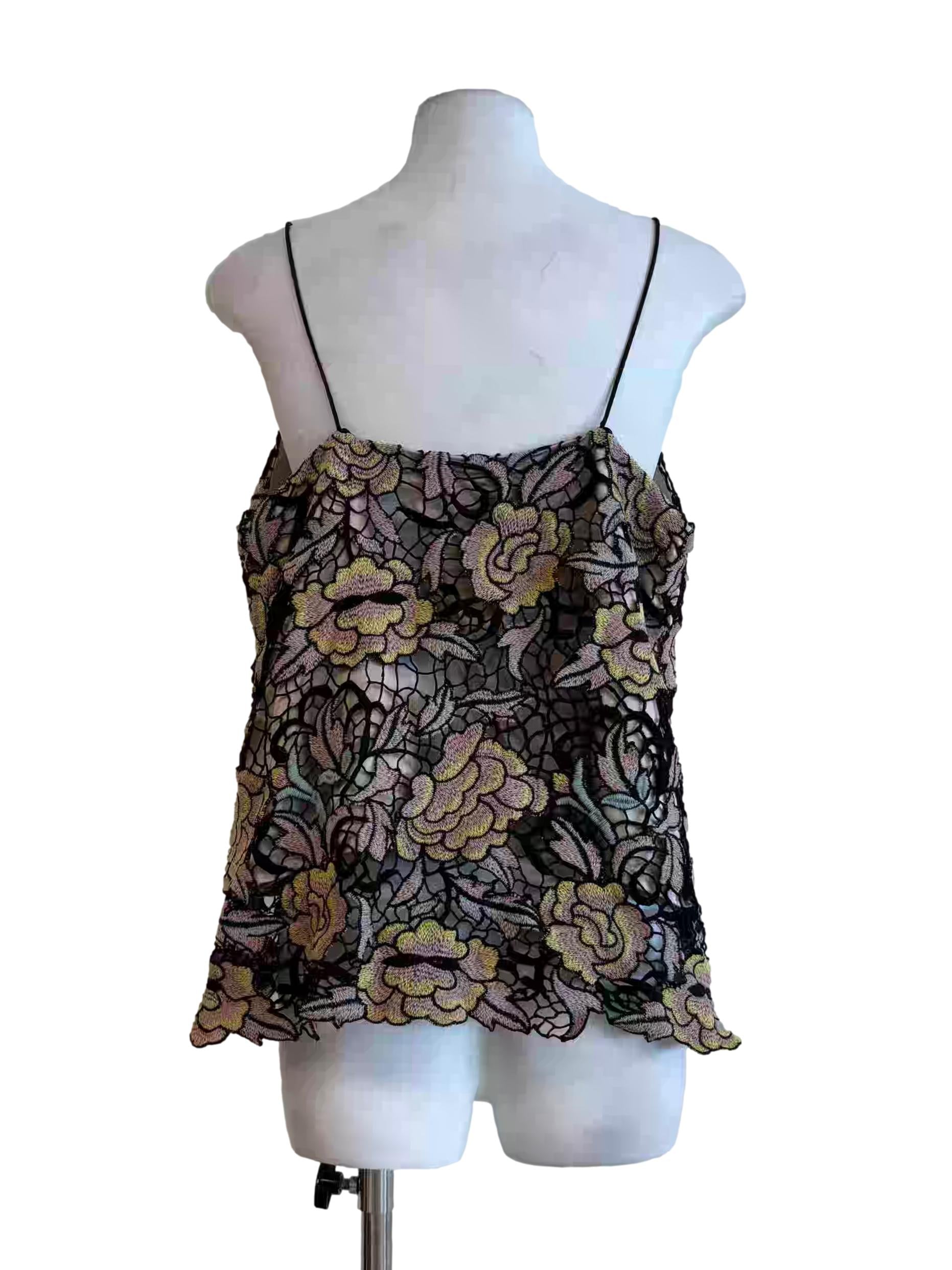 Black Silver Pink Spaghetti Strap Lace Top