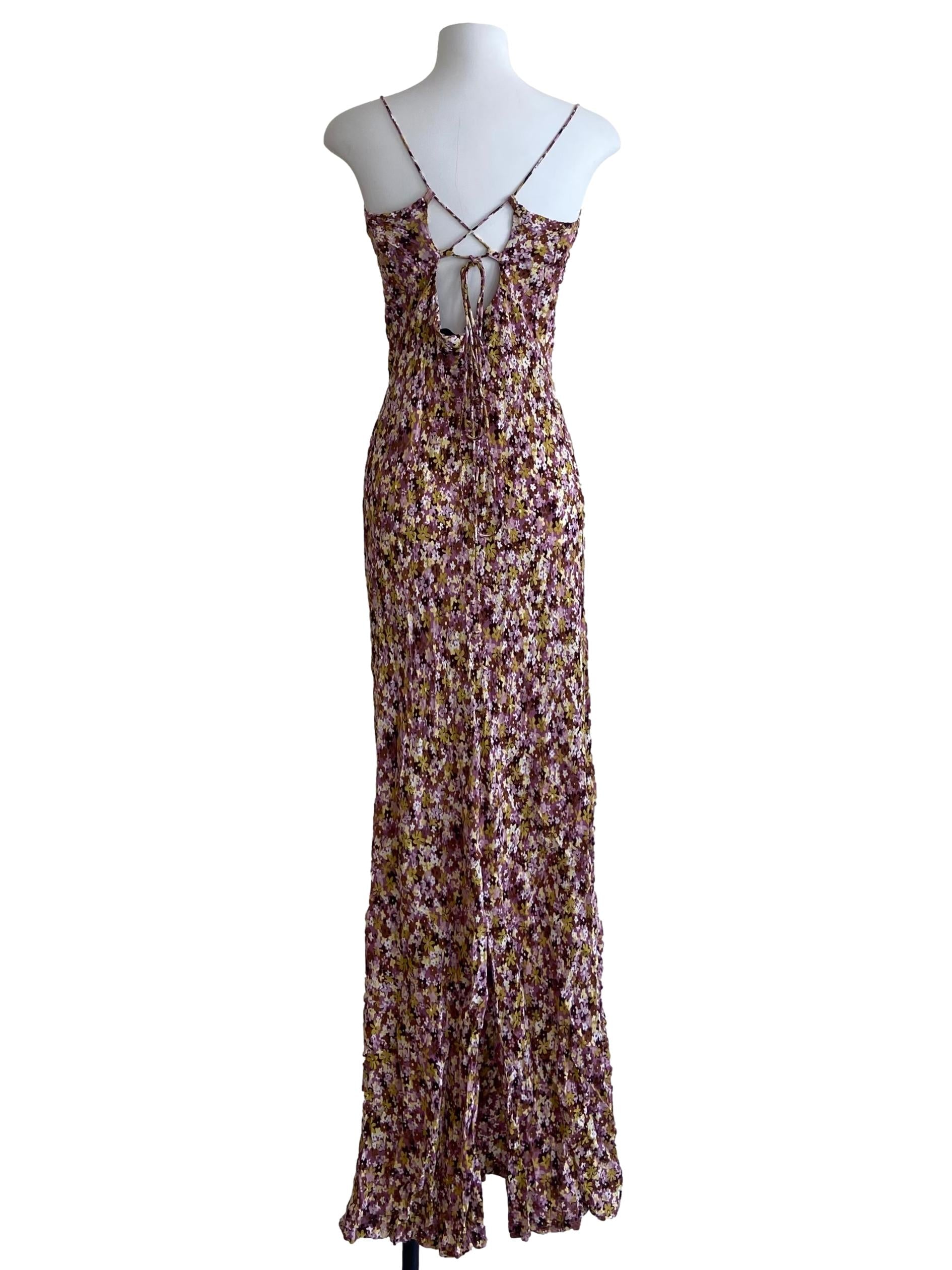 Purple Floral Spaghetti Straps Slit Slip Dress
