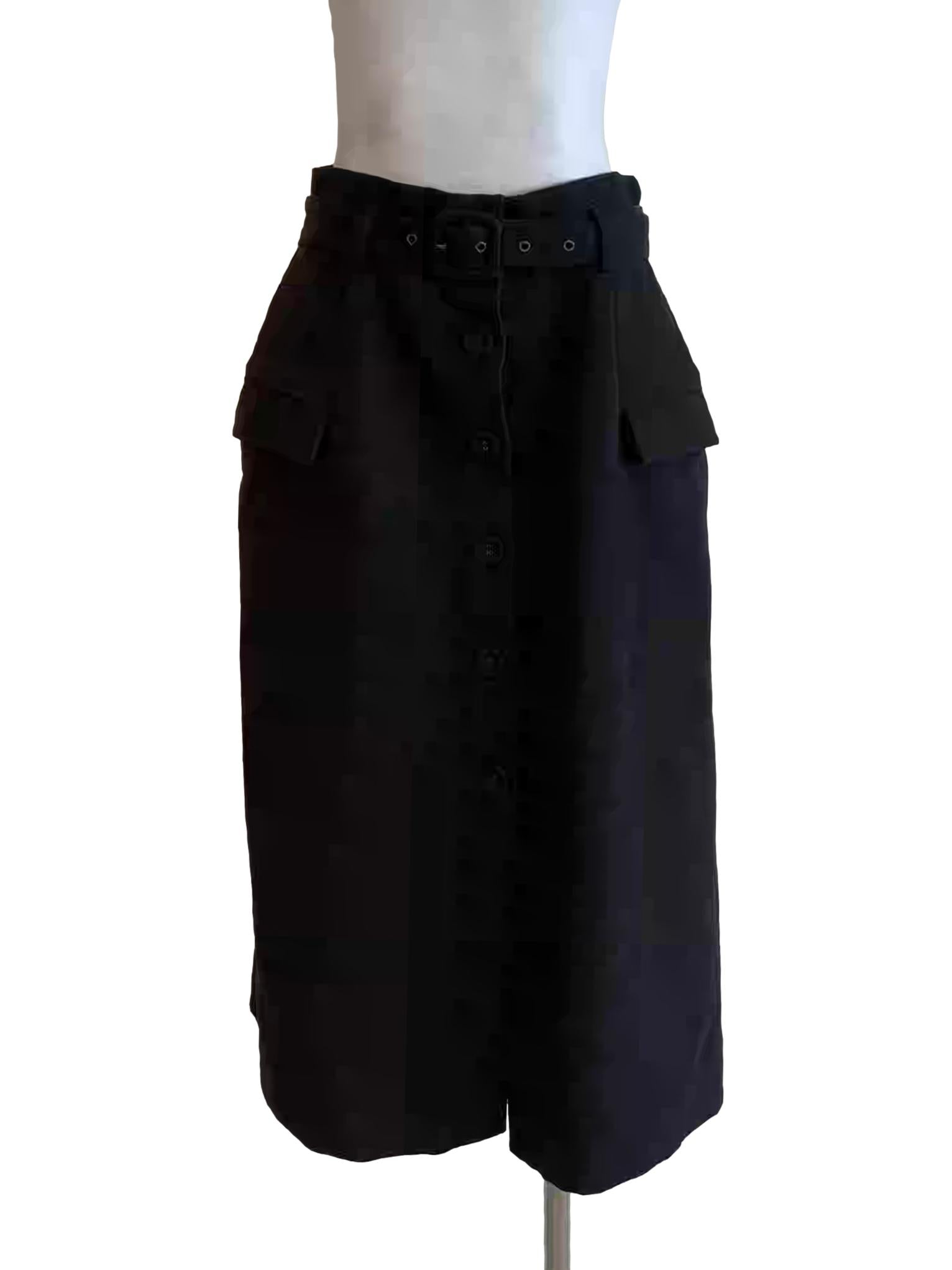 Jet Black Buttoned Midi Skirt LB