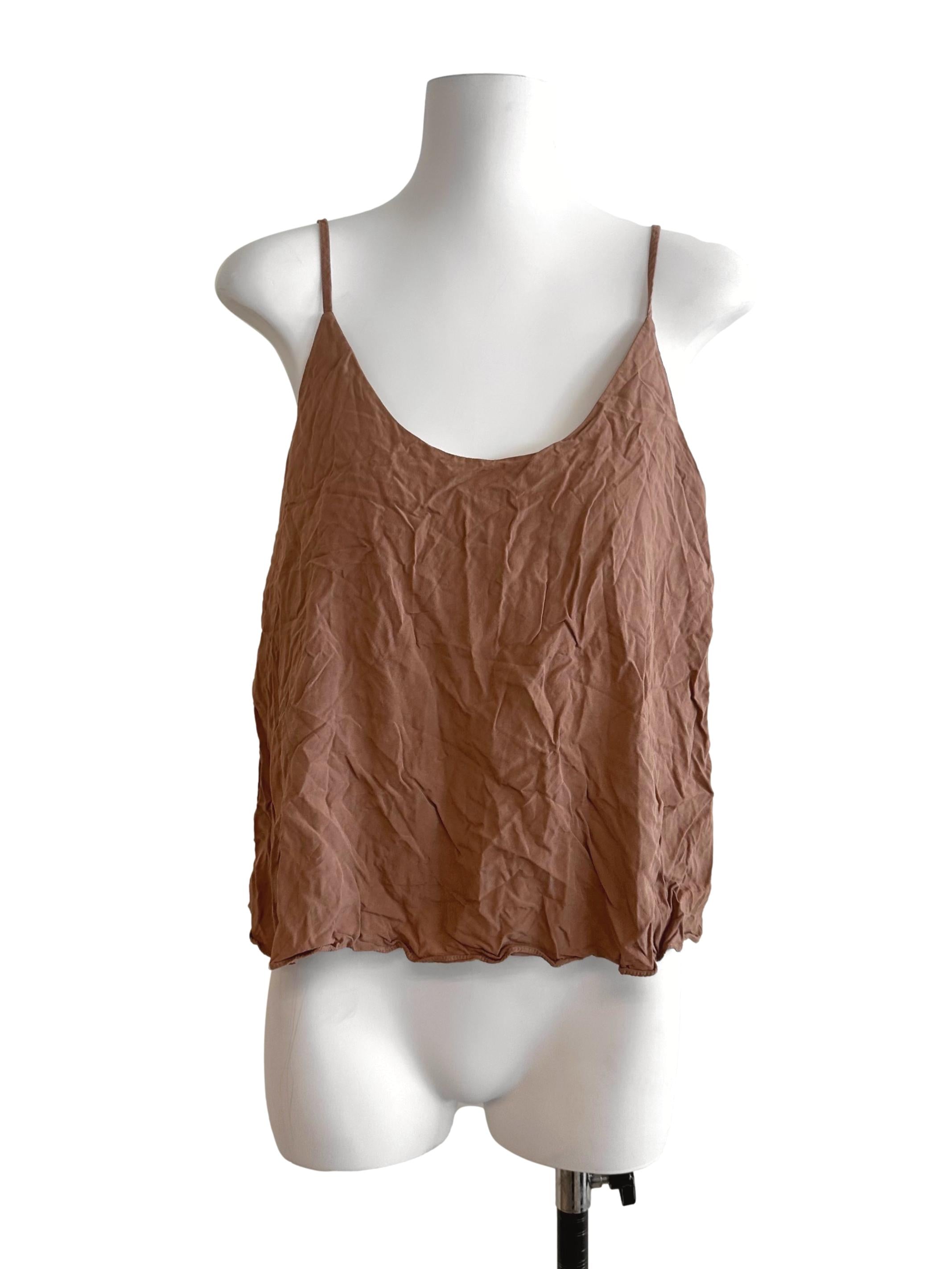 Caramel Brown Scoop Neck Spaghetti Strap Top LB