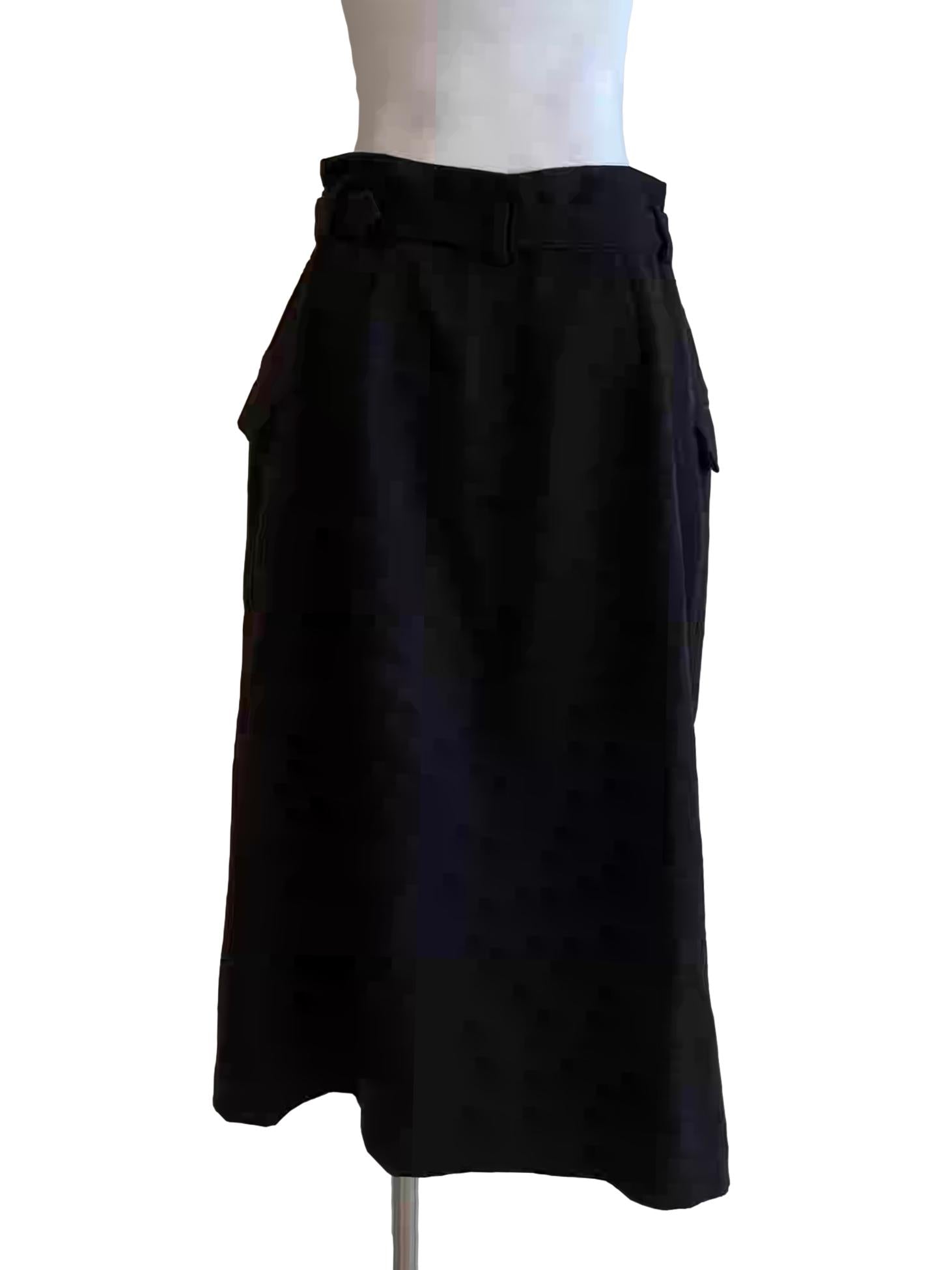Jet Black Buttoned Midi Skirt LB
