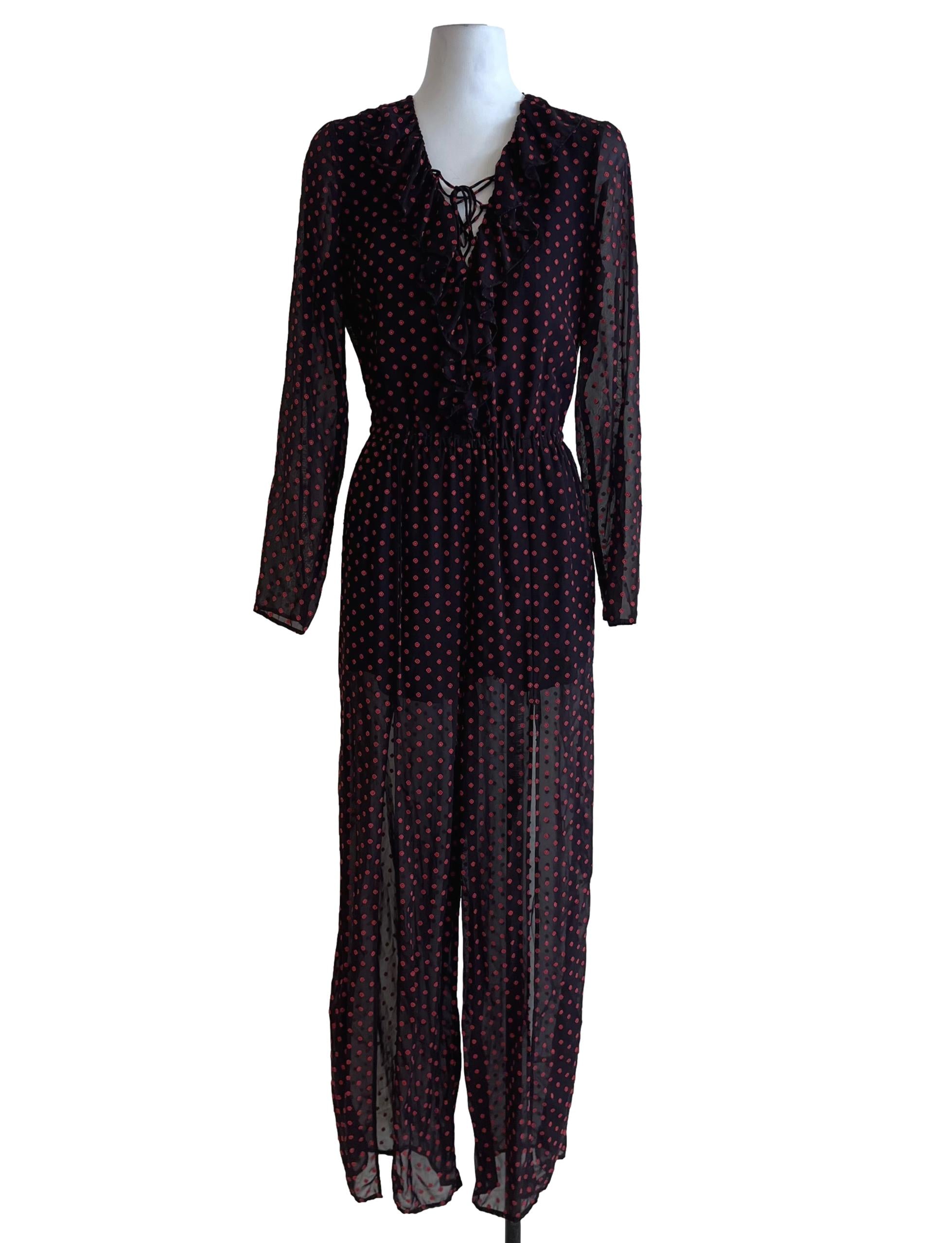 Wine Purple Polka Dot Sheer Jumpsuit