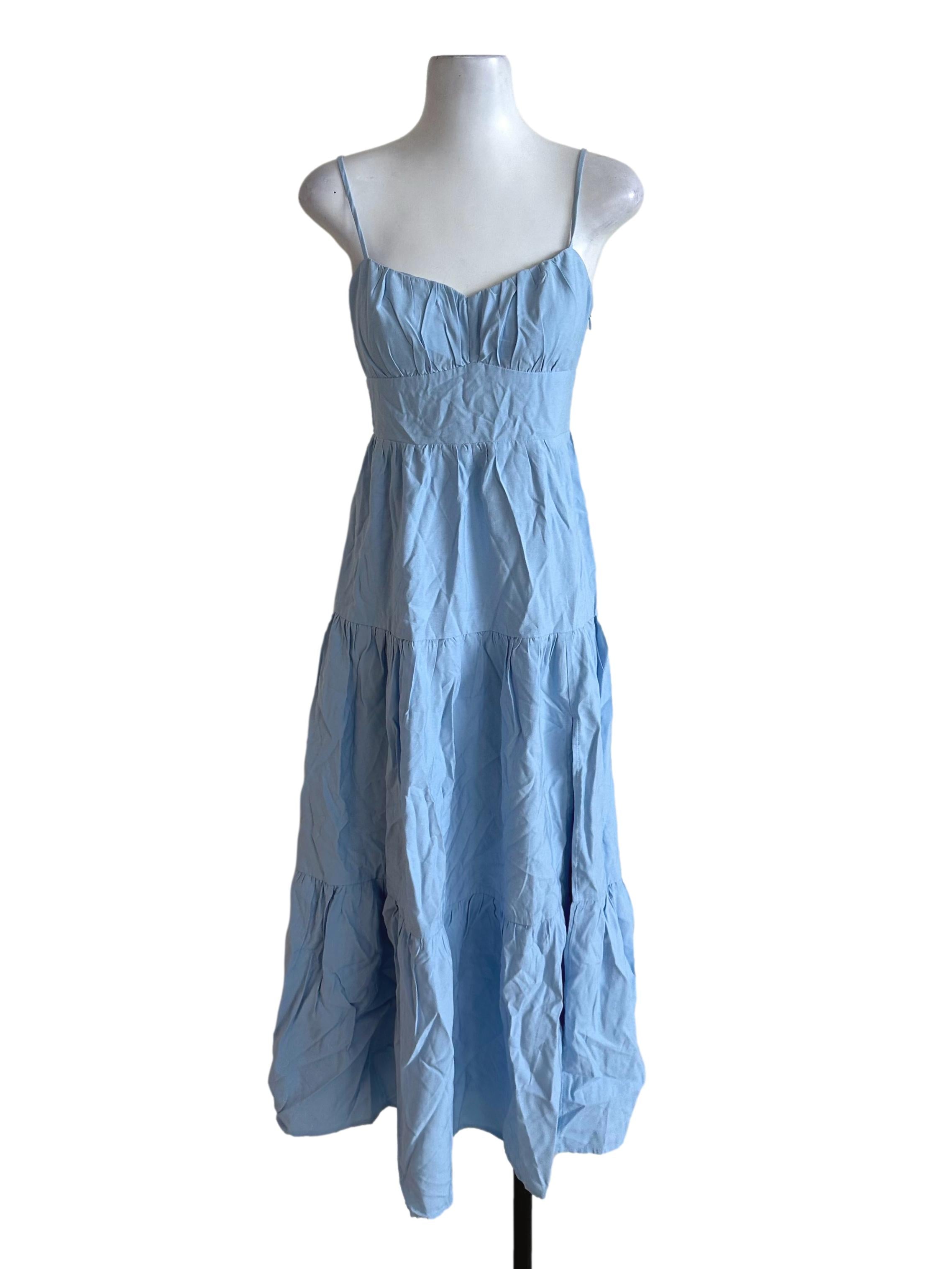 Sky Blue Tiered Back Tie Dress