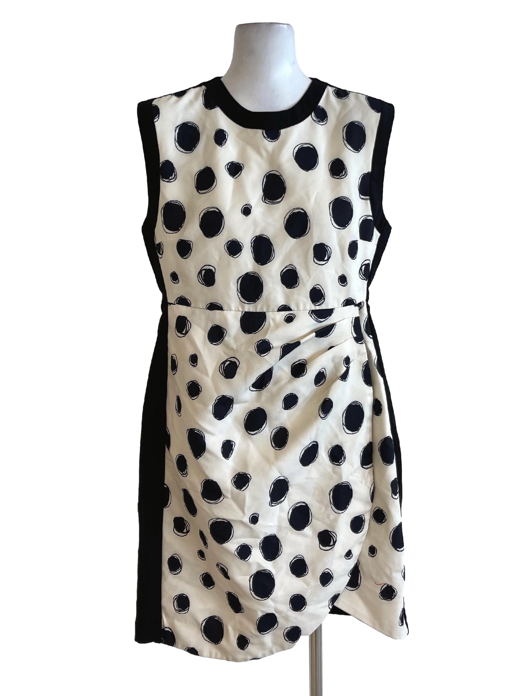Black And White Polka Dot Abstract Draped Dress
