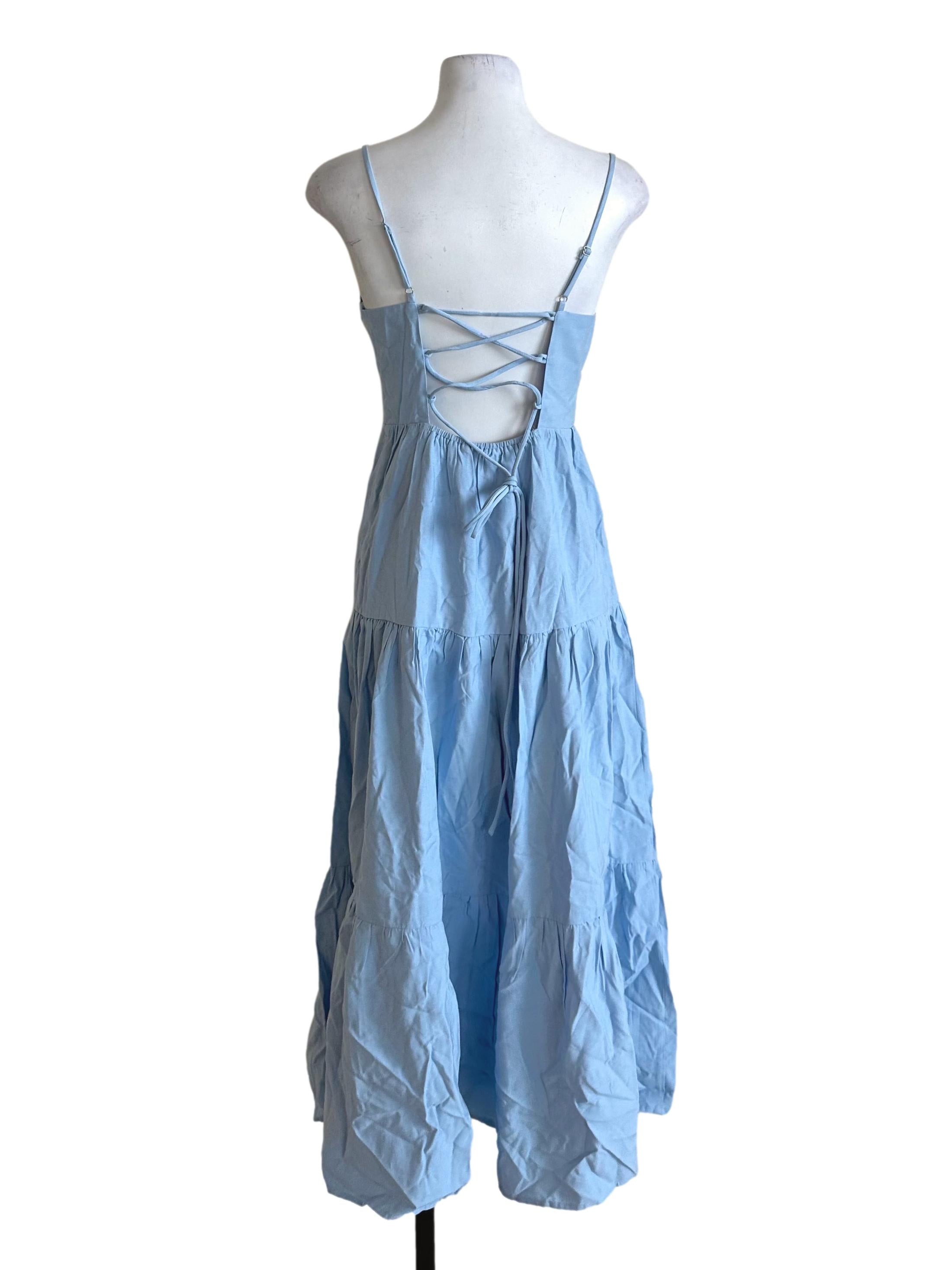 Sky Blue Tiered Back Tie Dress
