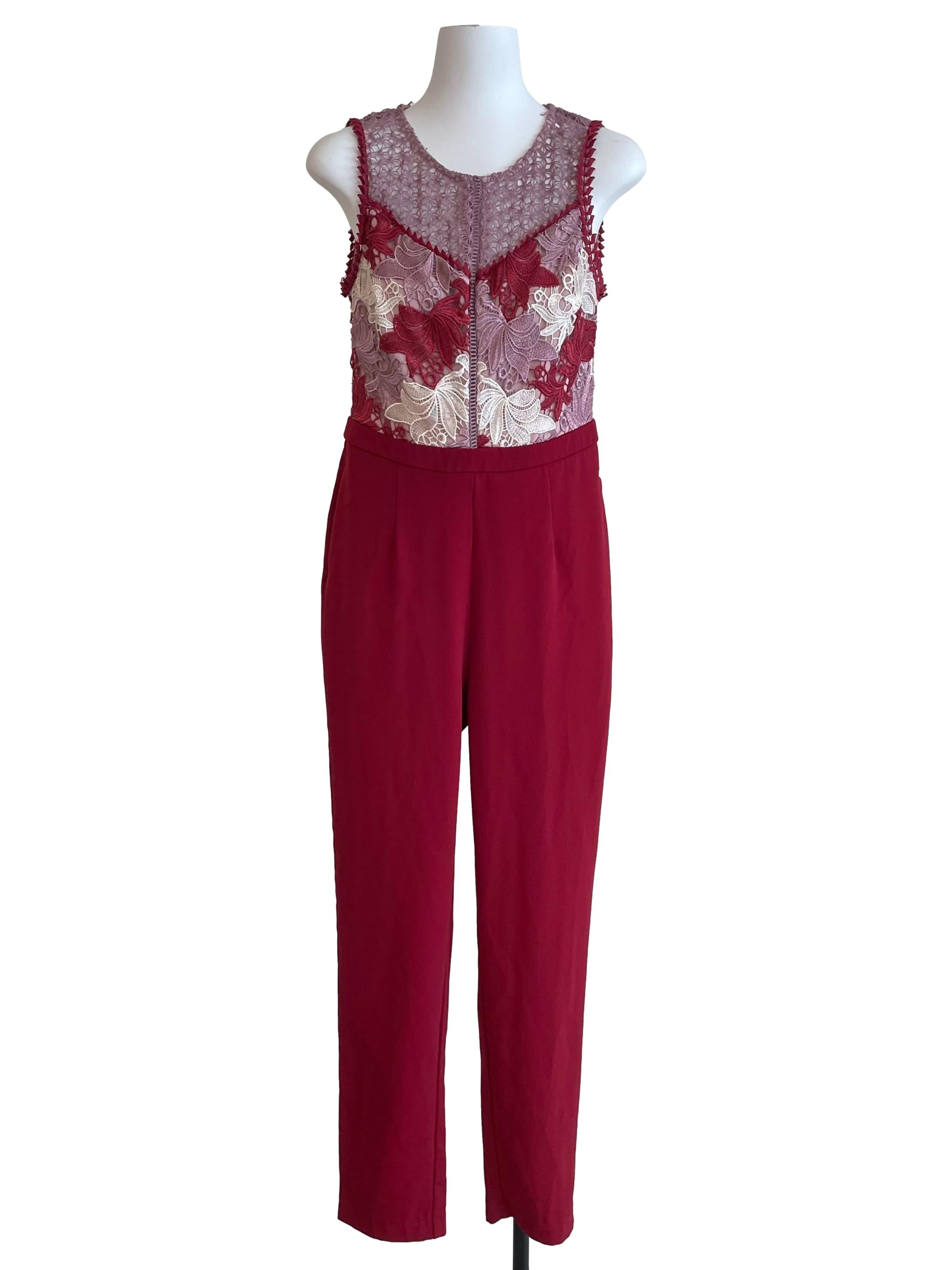 Ruby & Mauve Embroidery Sleeveless Jumpsuit