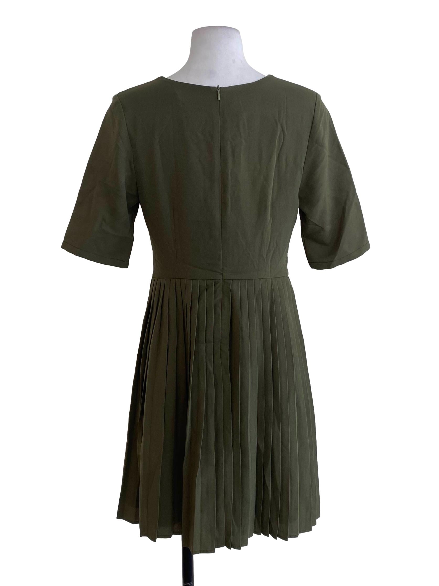 Army Green Half Pleated Dress