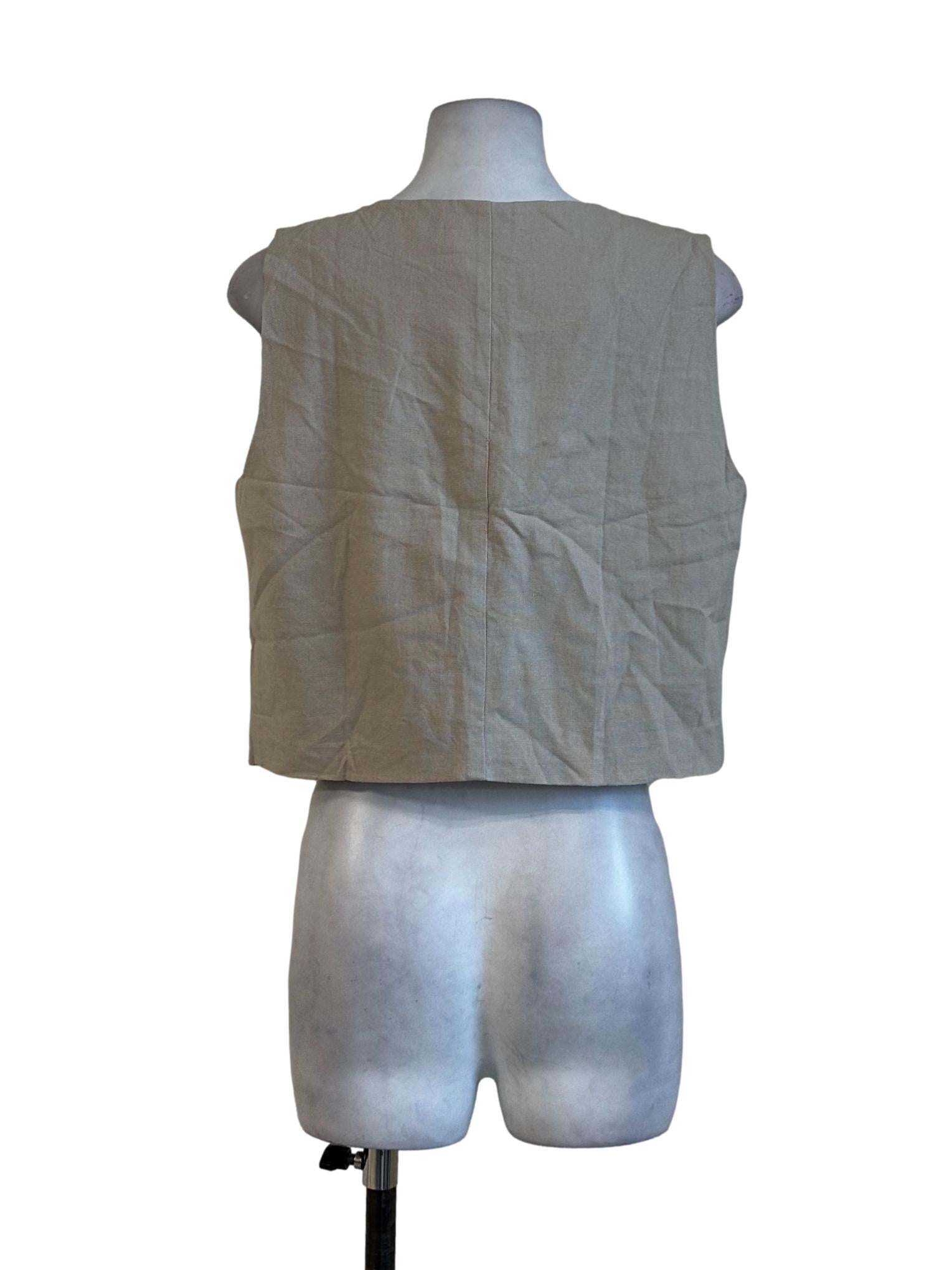 Beige Plain Linen Vests