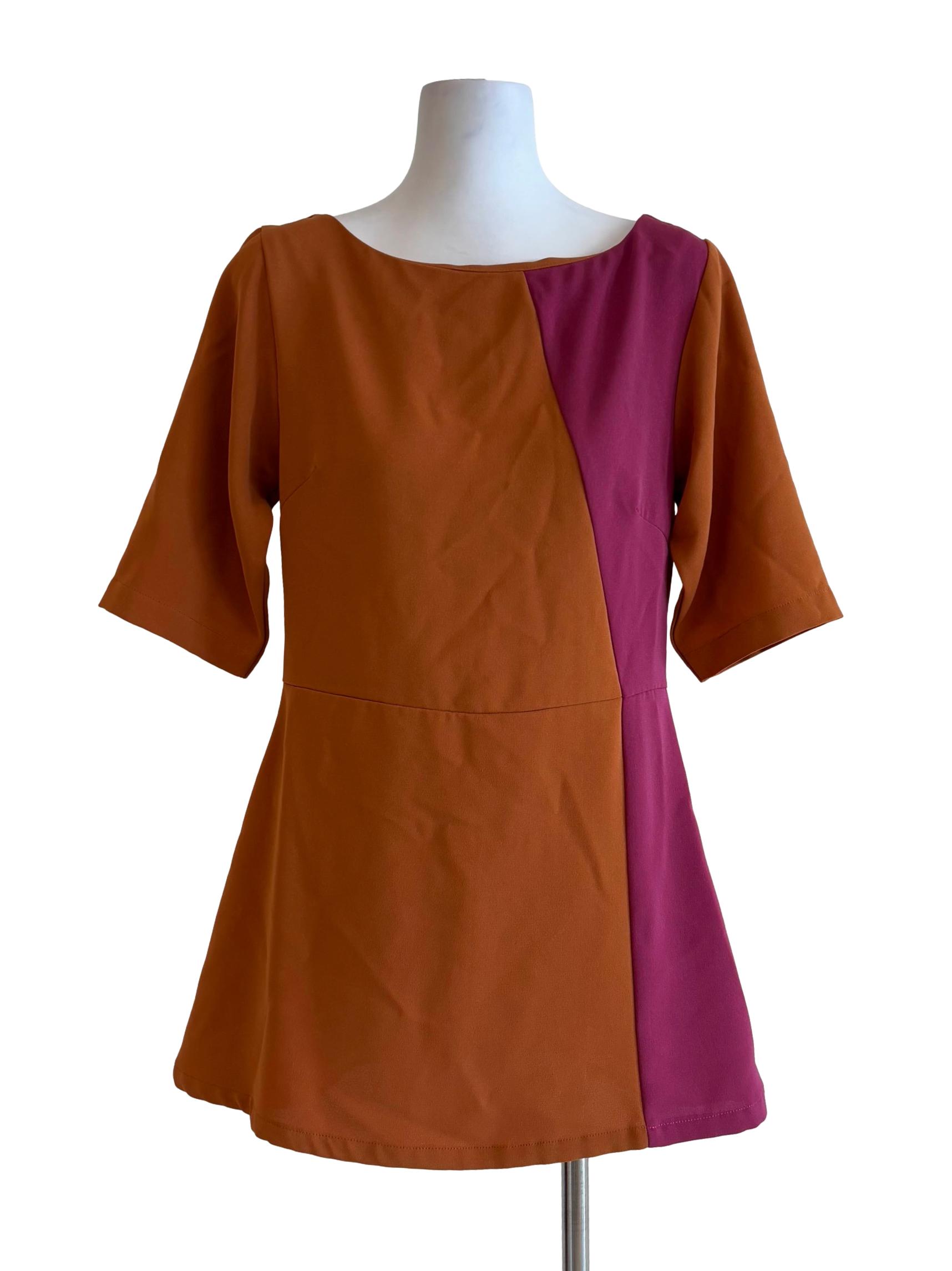 Carrot Orange Magenta Boat Neck Dress
