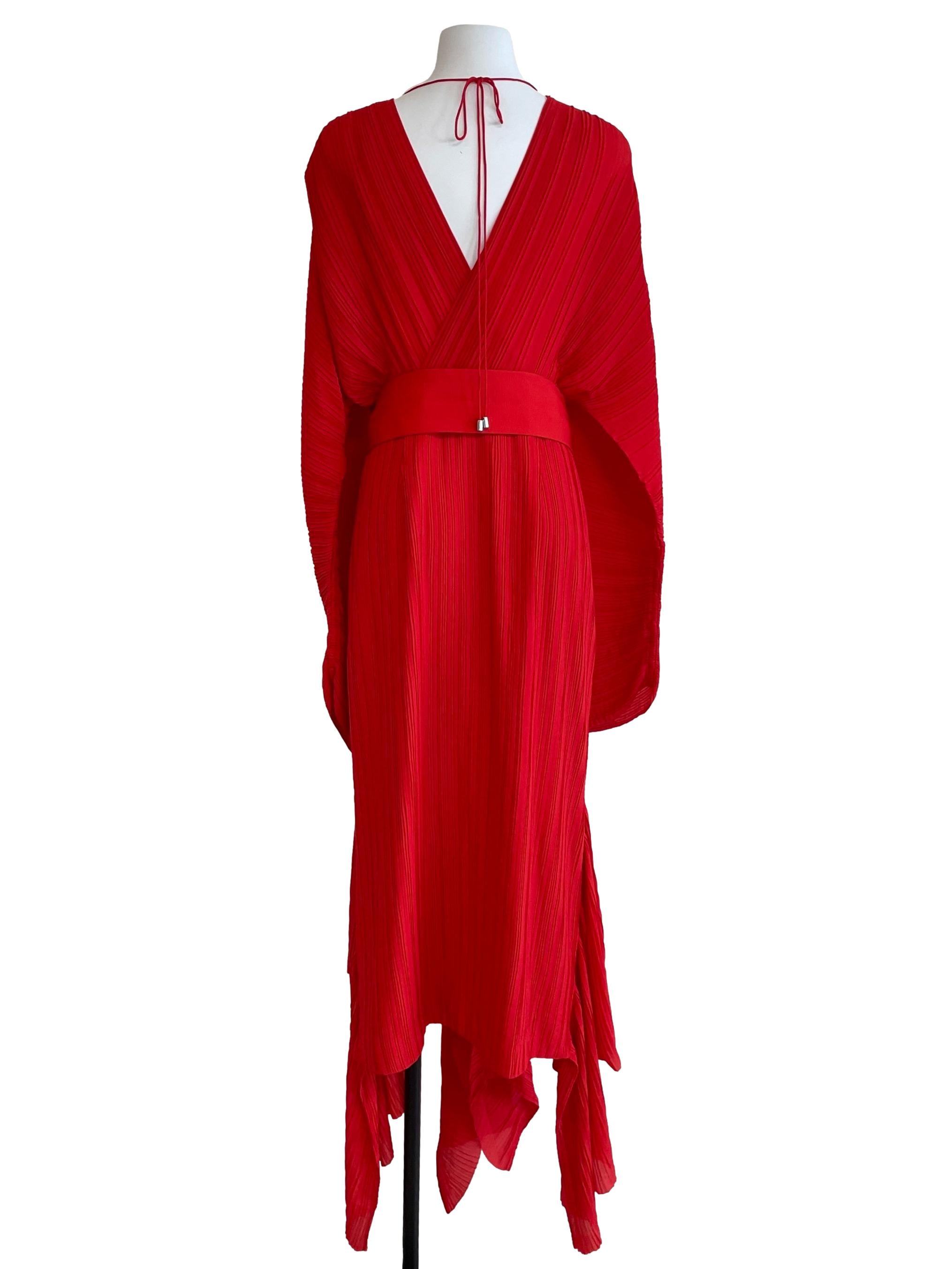 Rose Red Accordion Flounced Handkerchief Dress