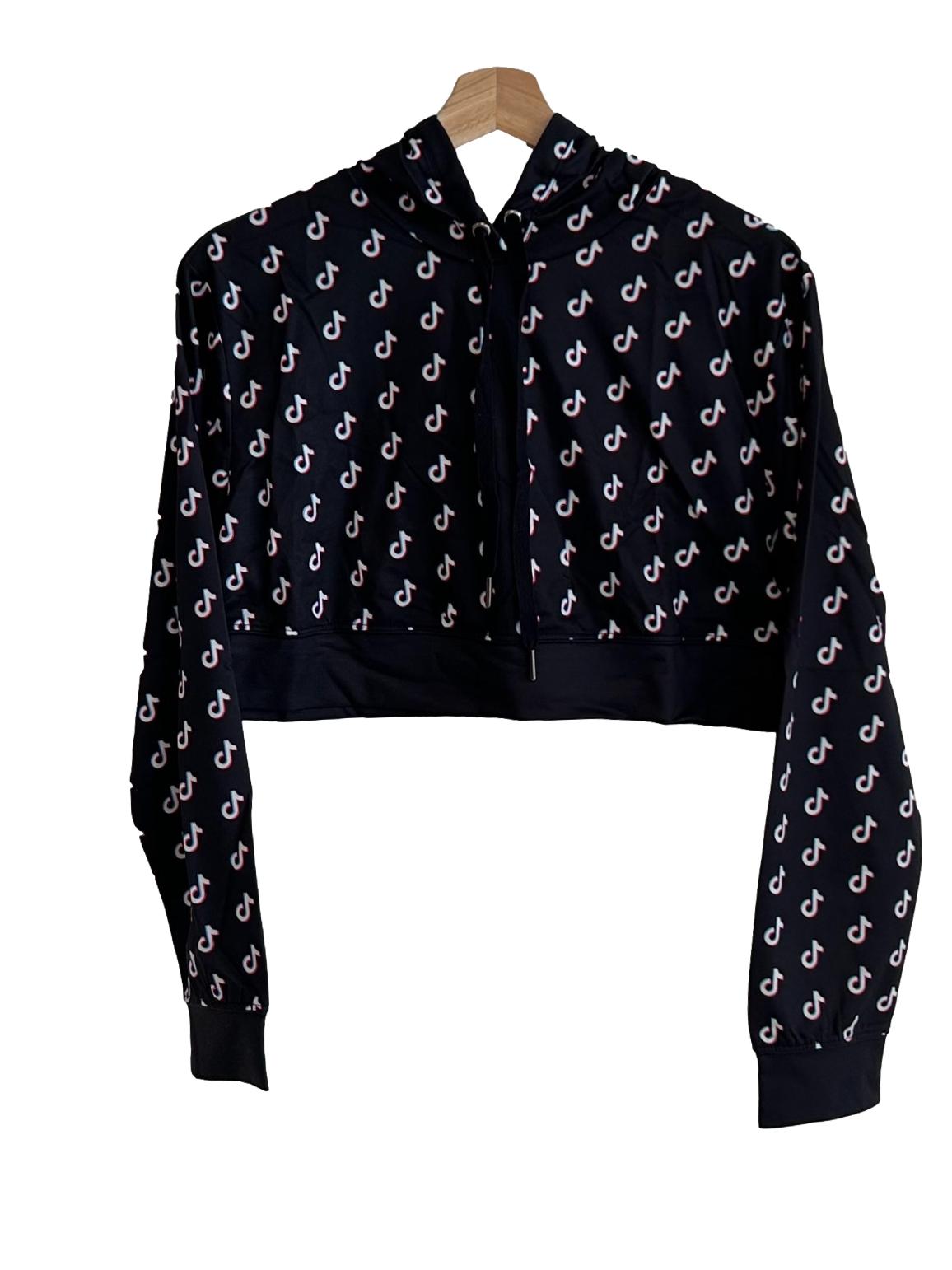 Black Tiktok Printed Cropped Hoodie