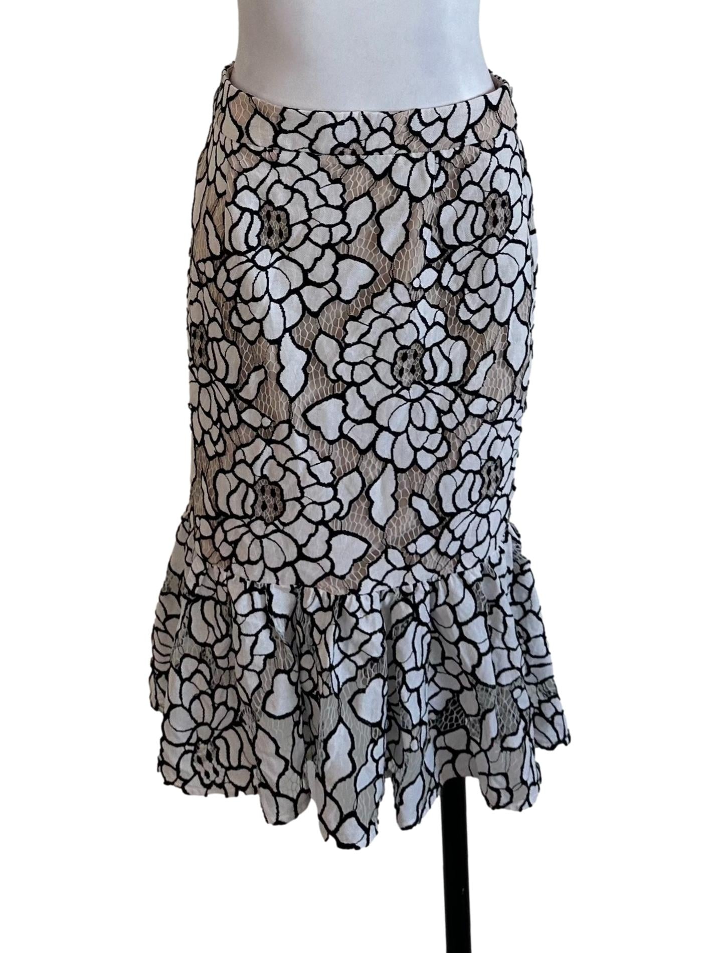 White Beige Lace Floral Skirt