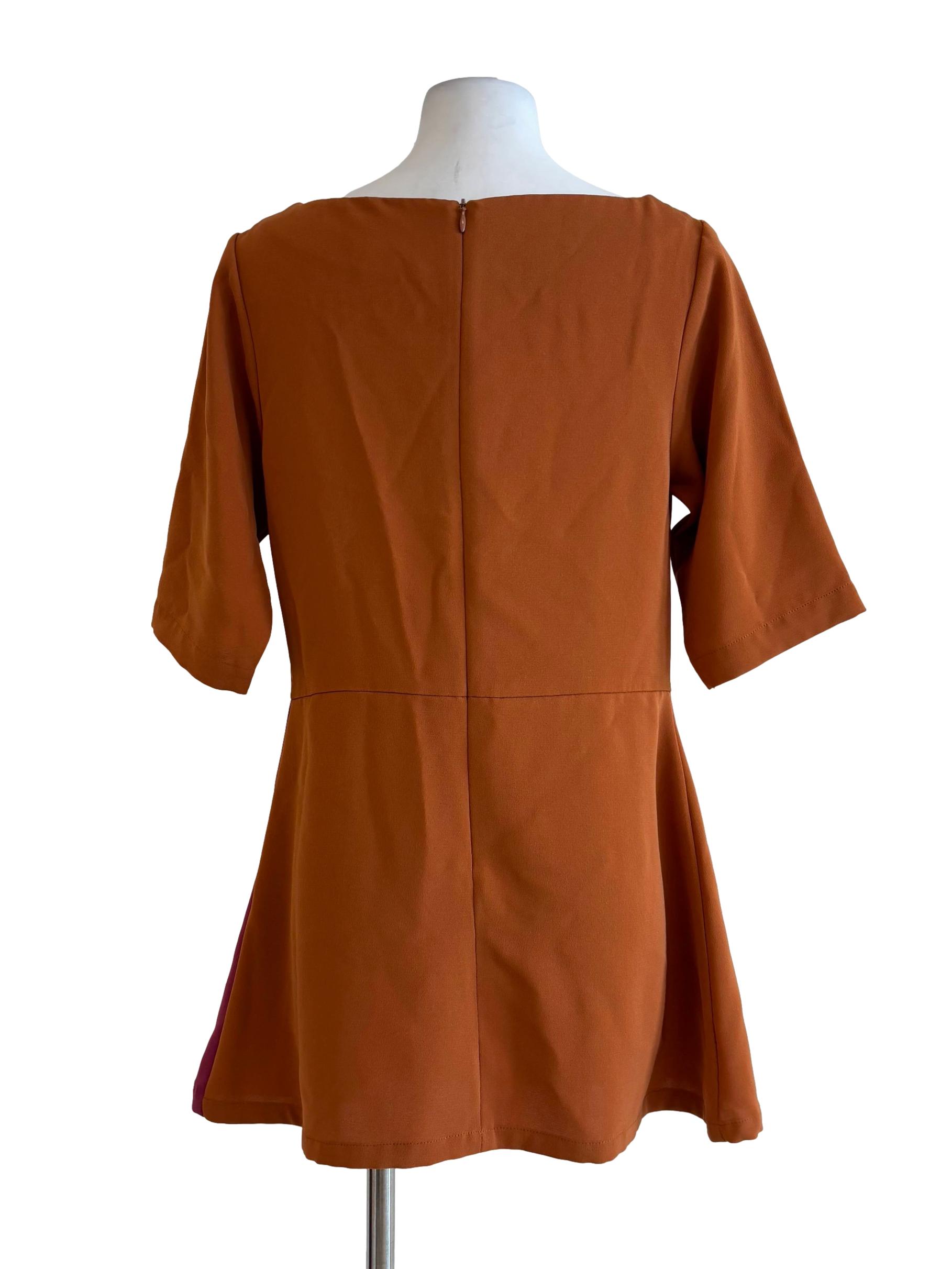 Carrot Orange Magenta Boat Neck Dress