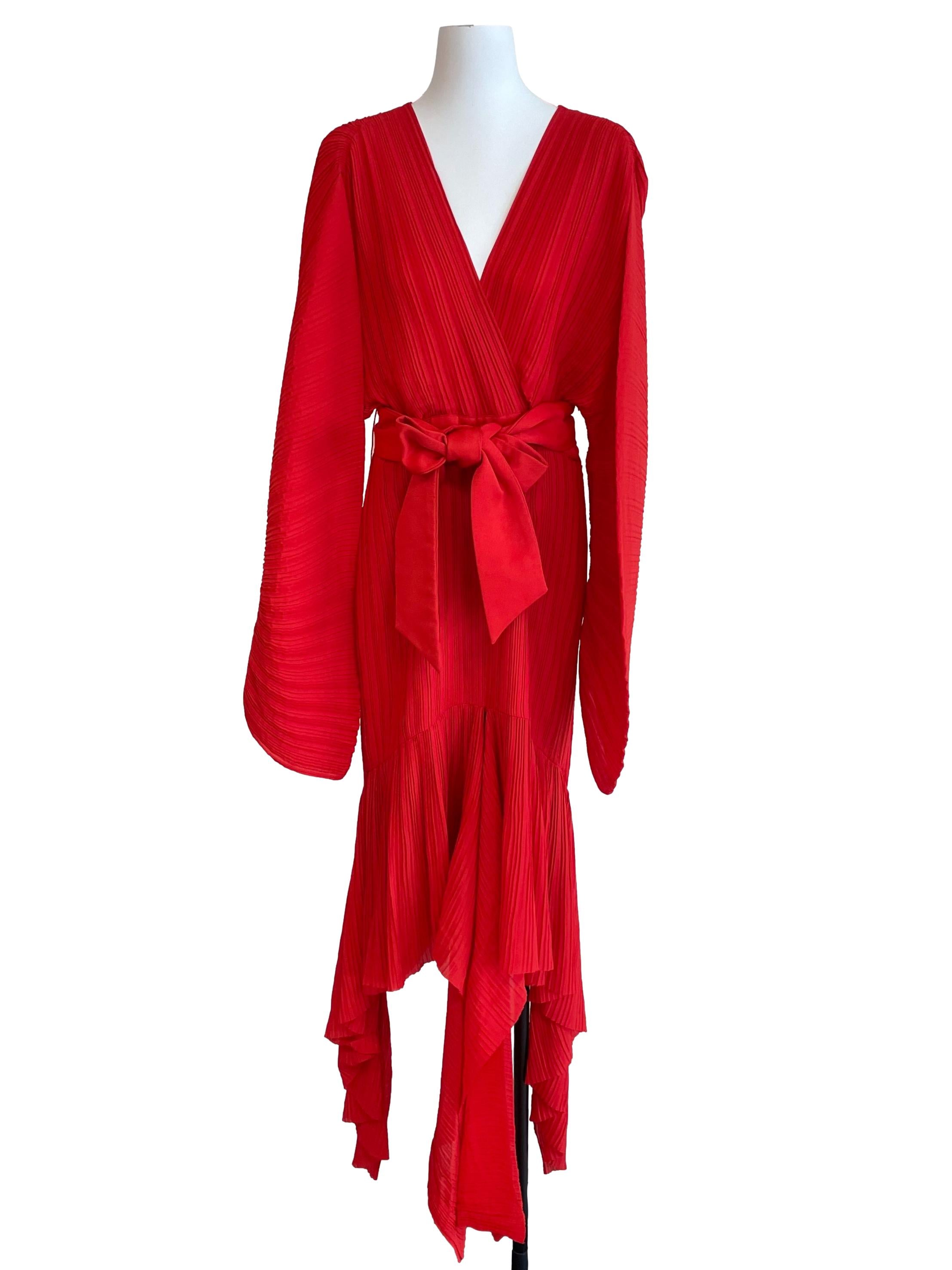 Rose Red Accordion Flounced Handkerchief Dress