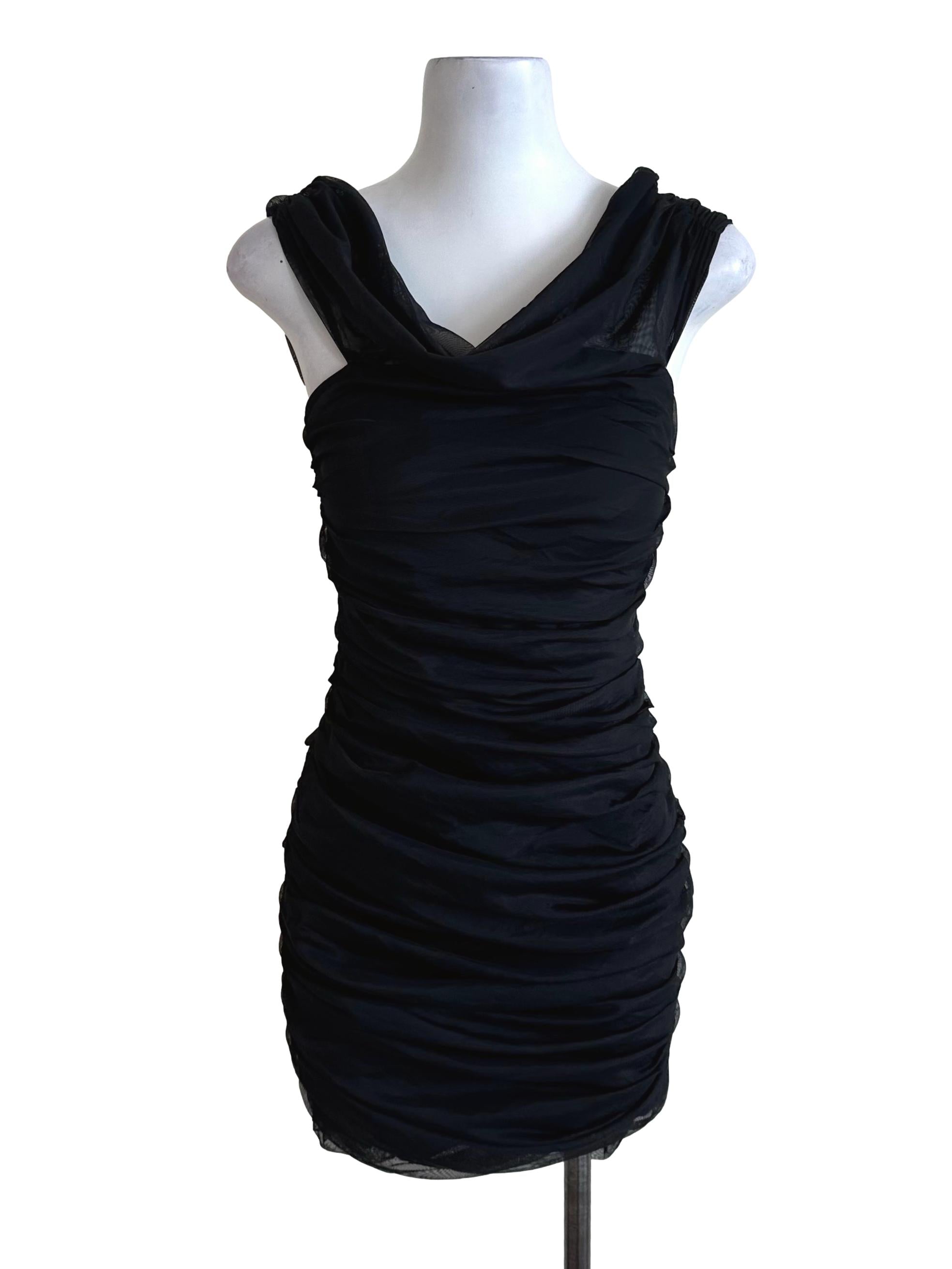 Onyx Black Ruched Mesh Net Dress