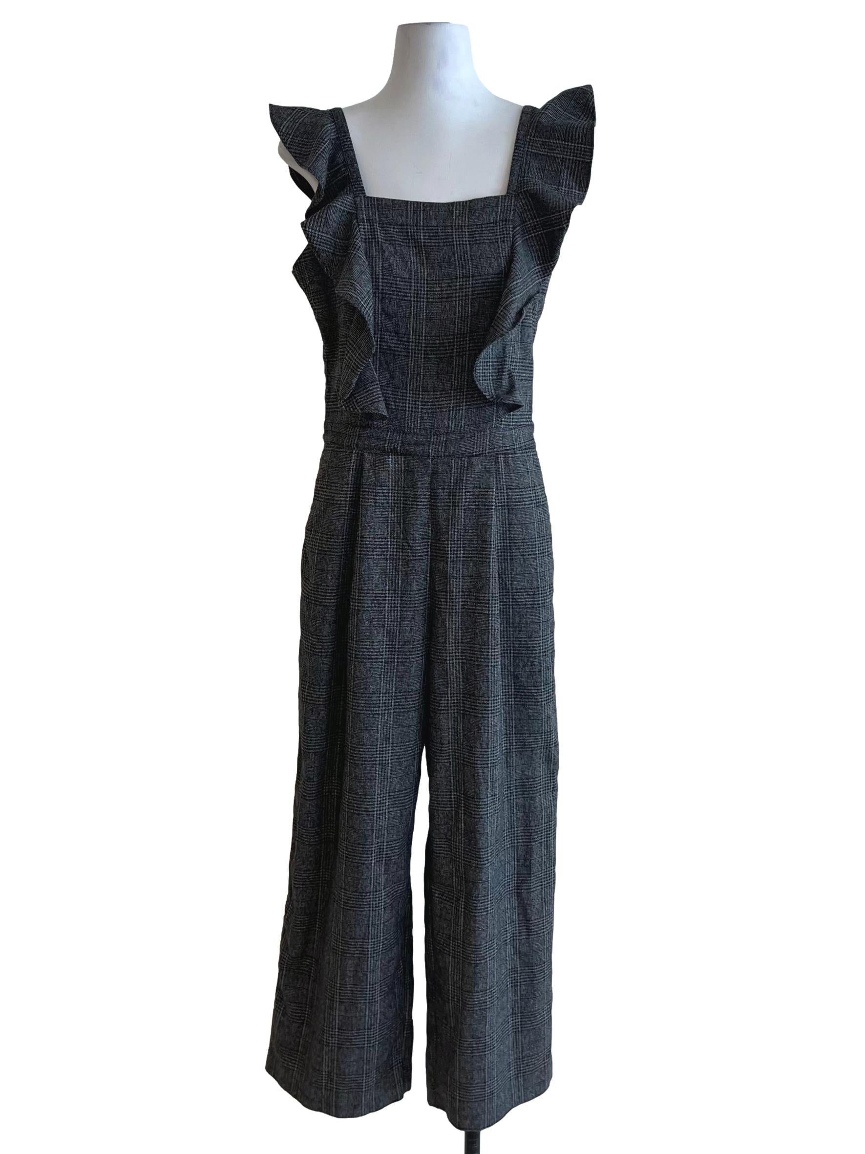 Black Tattersall Ruffle Jumpsuit