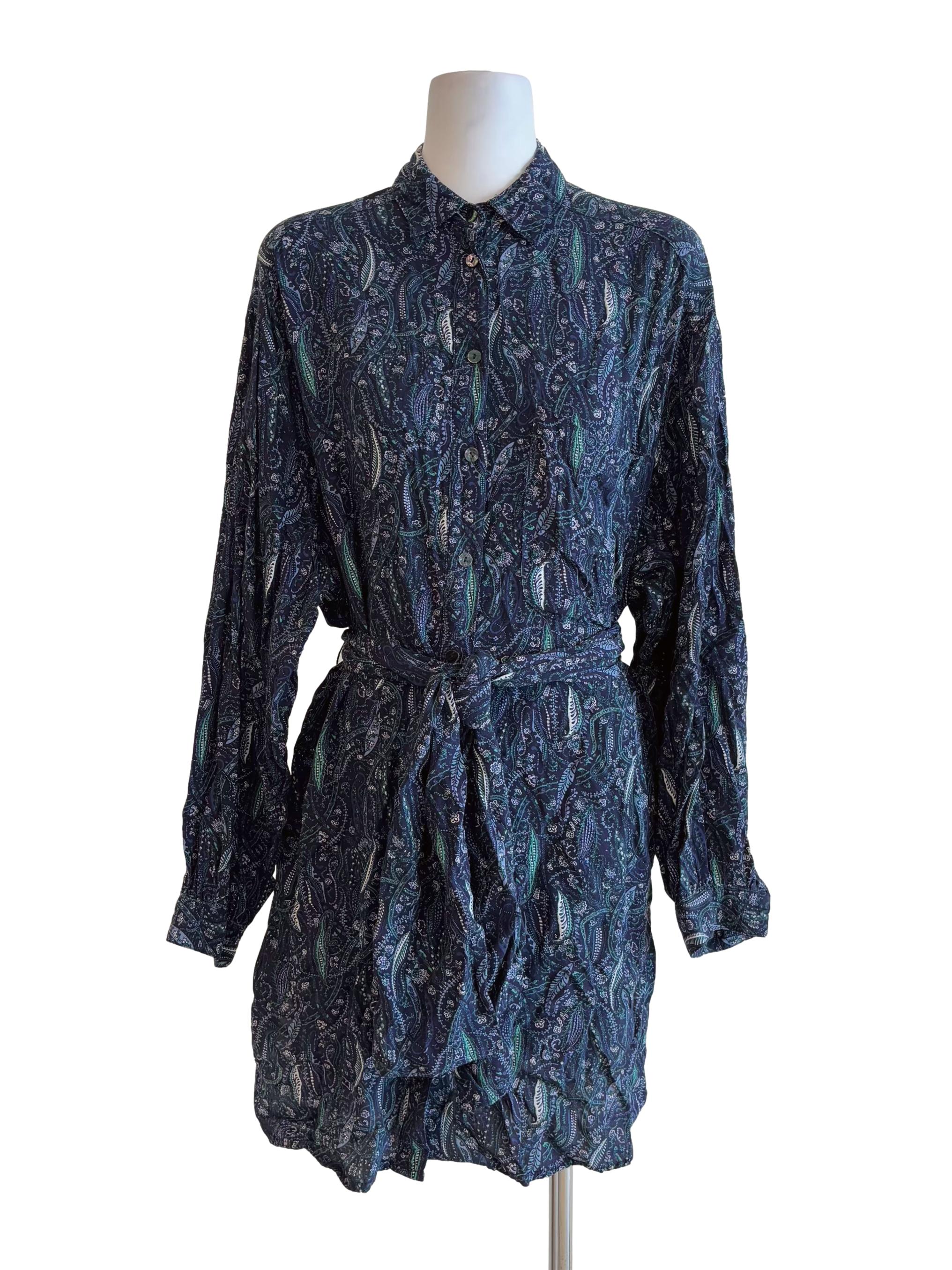 Lapis Blue Abstract Print Button Dress