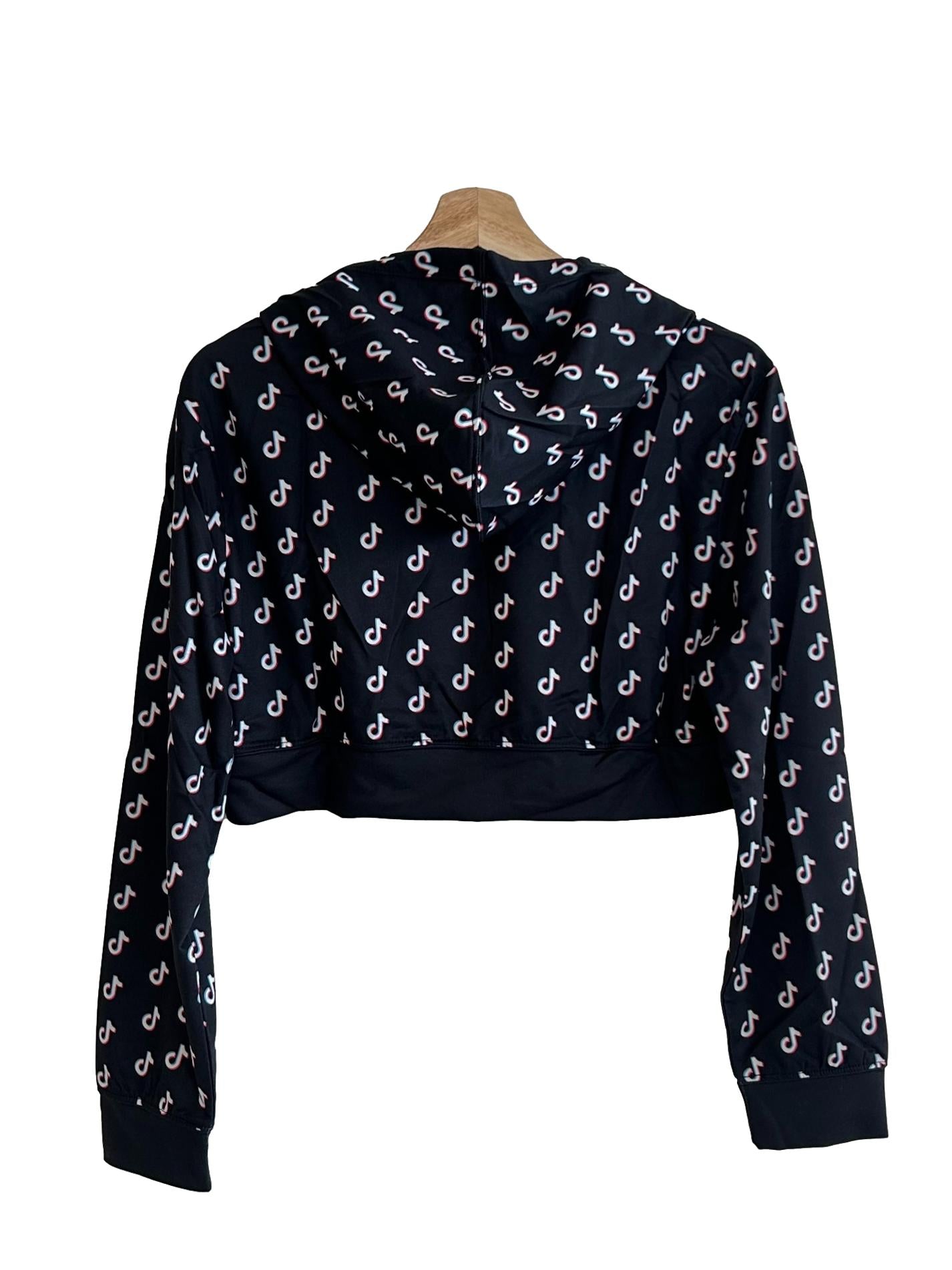 Black Tiktok Printed Cropped Hoodie