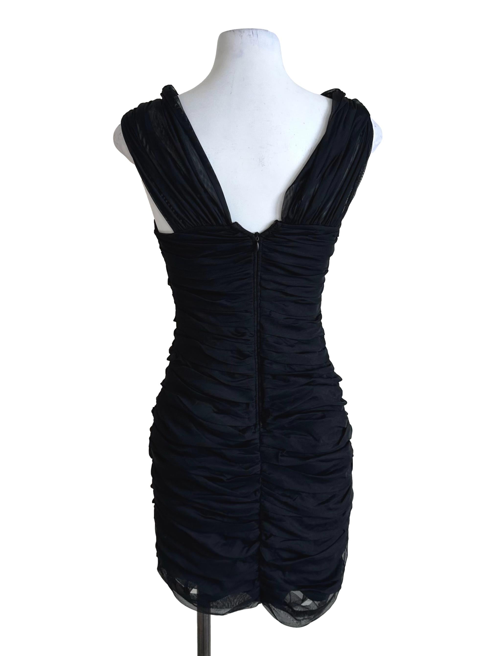 Onyx Black Ruched Mesh Net Dress