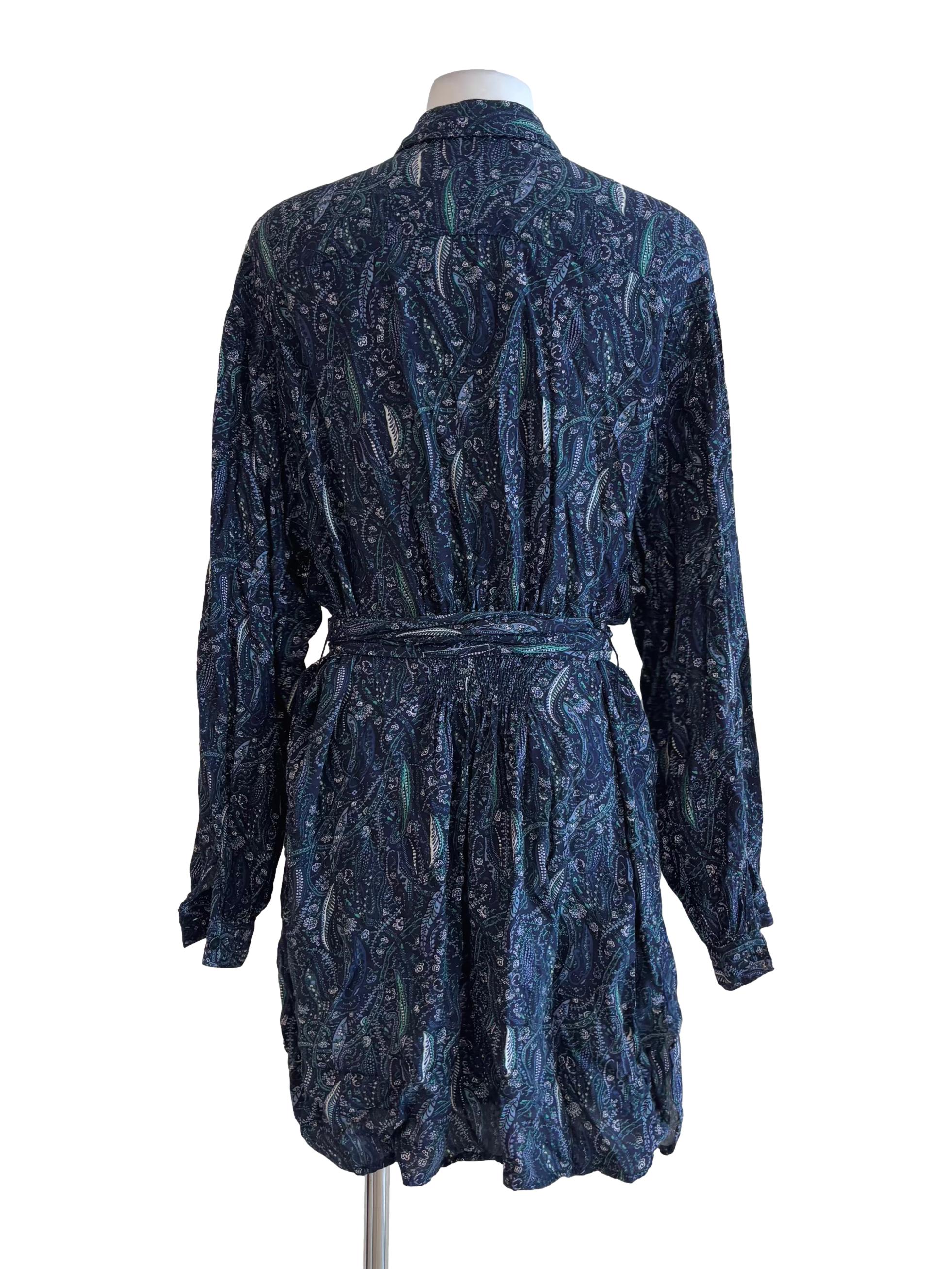 Lapis Blue Abstract Print Button Dress