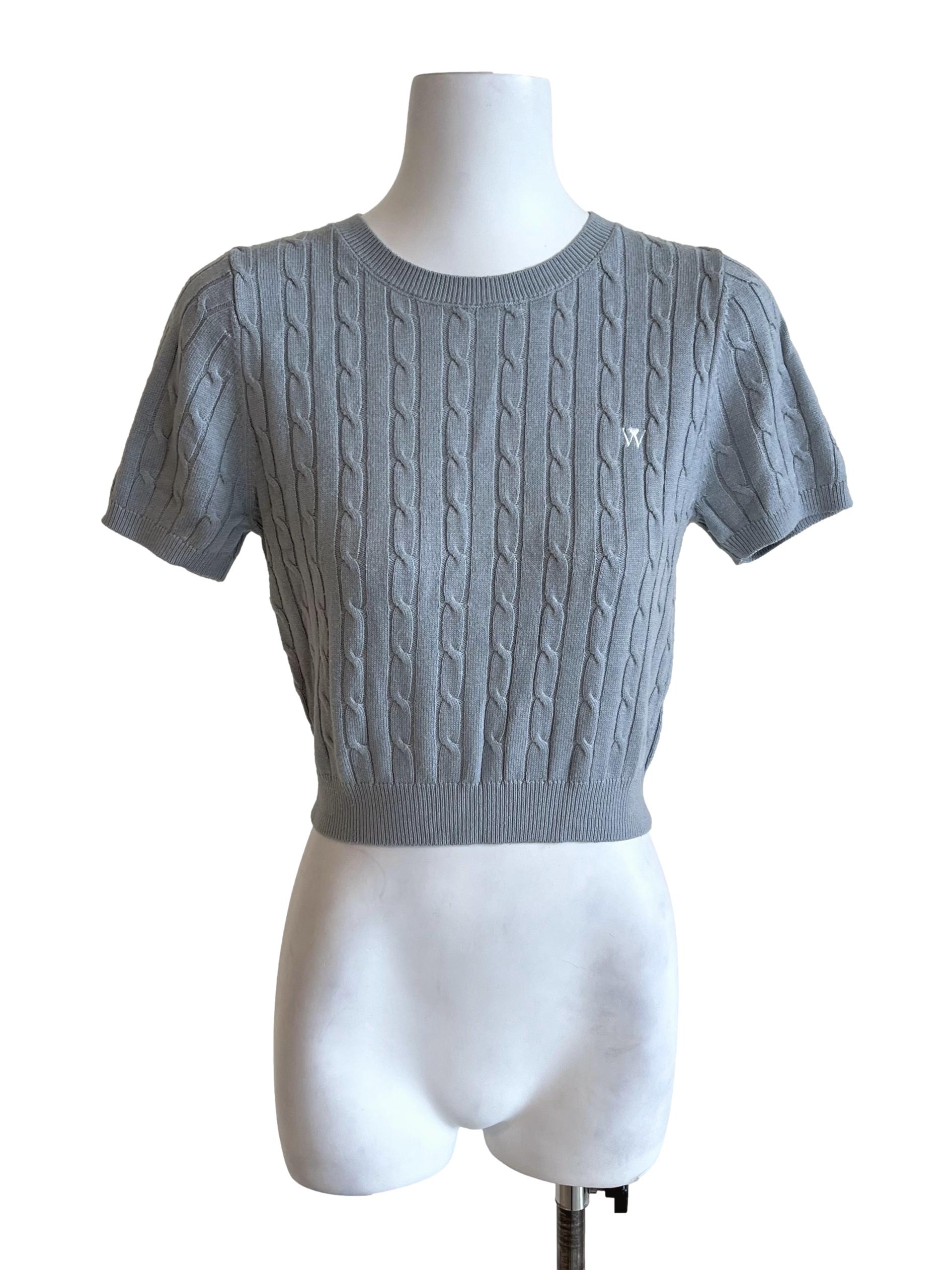Silver Grey Knitted Basic Top TWL