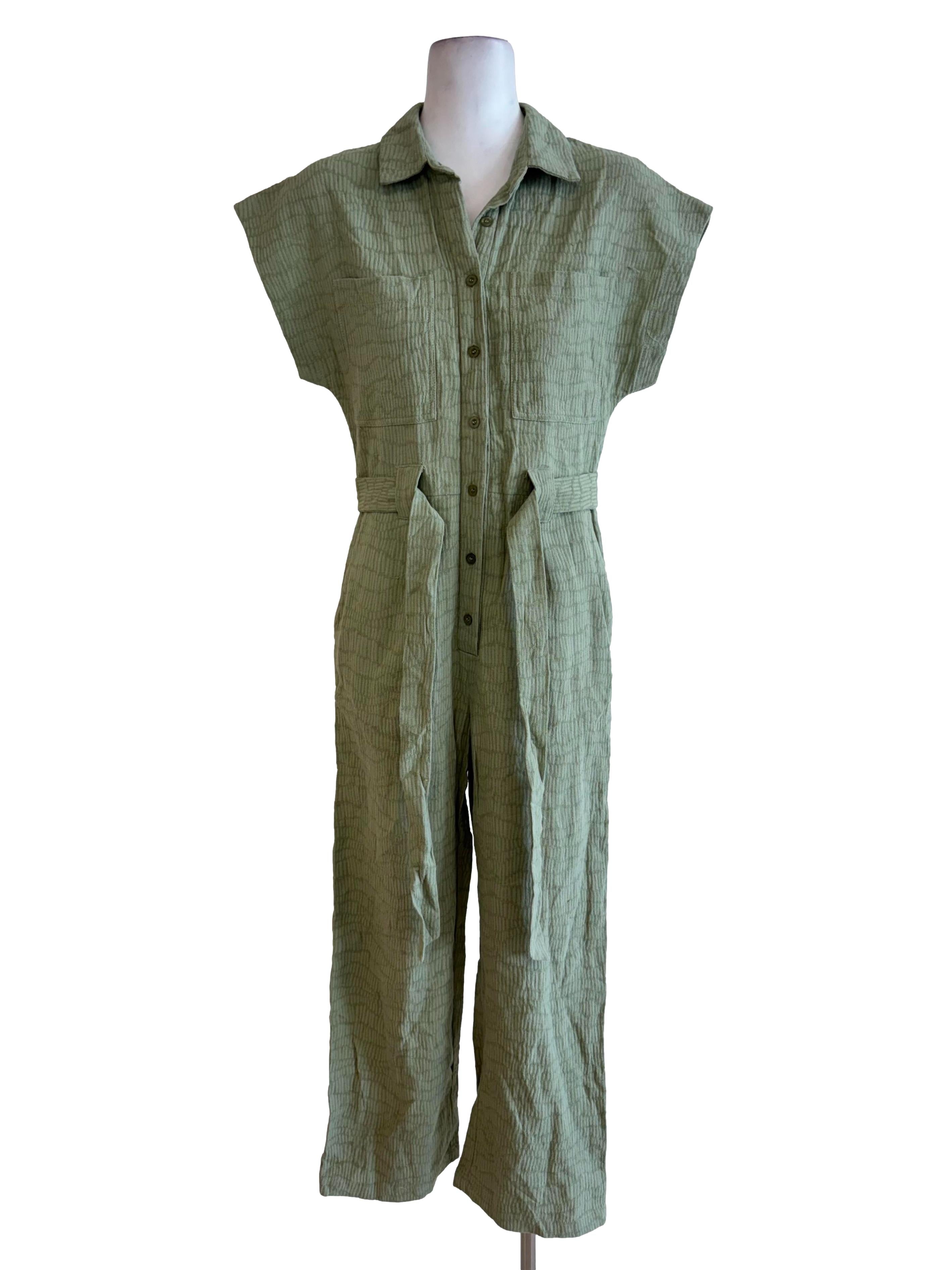 Green Utility Textured Jumpsuit