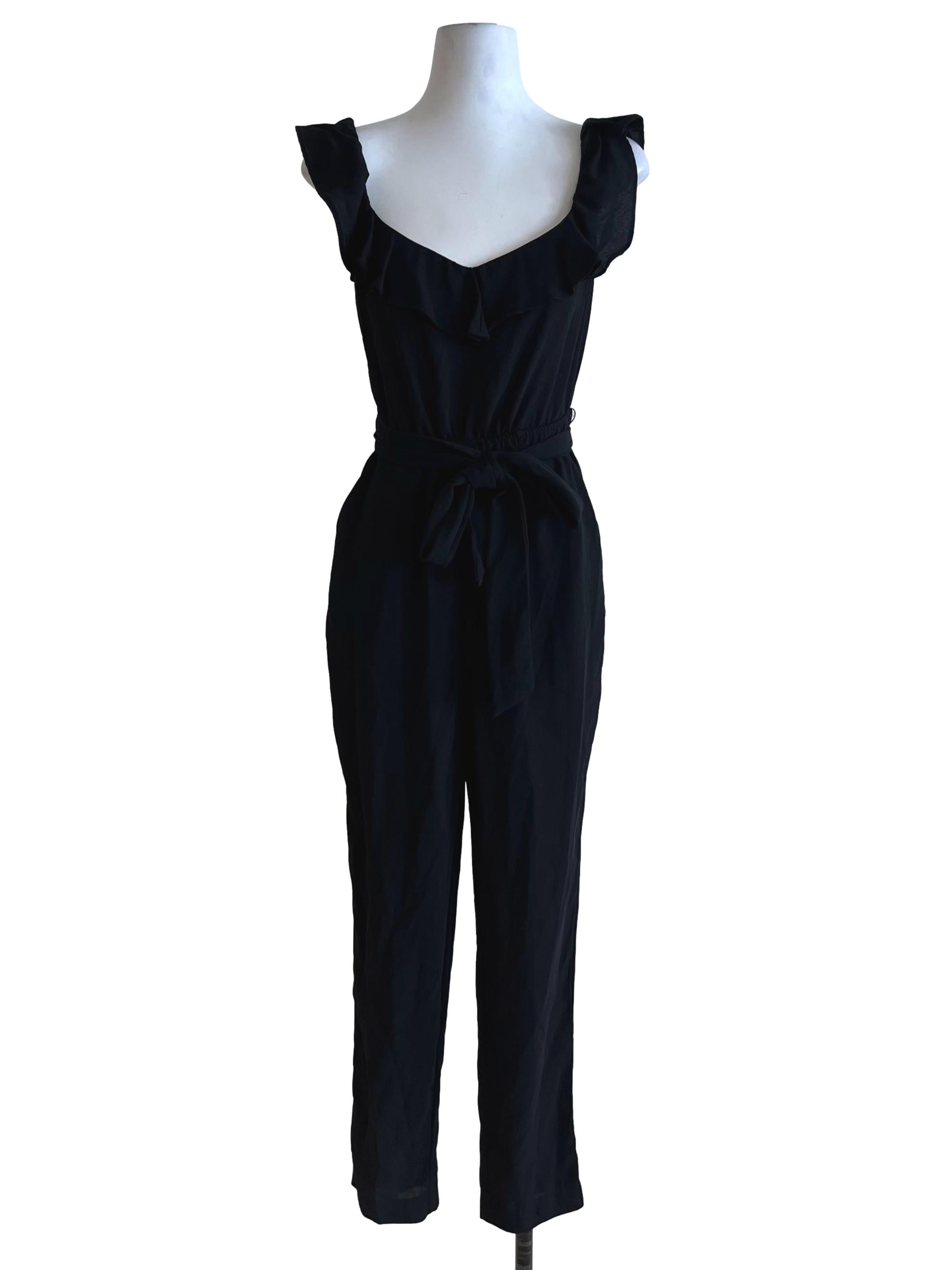 Black Plain Belted Jumpsuit