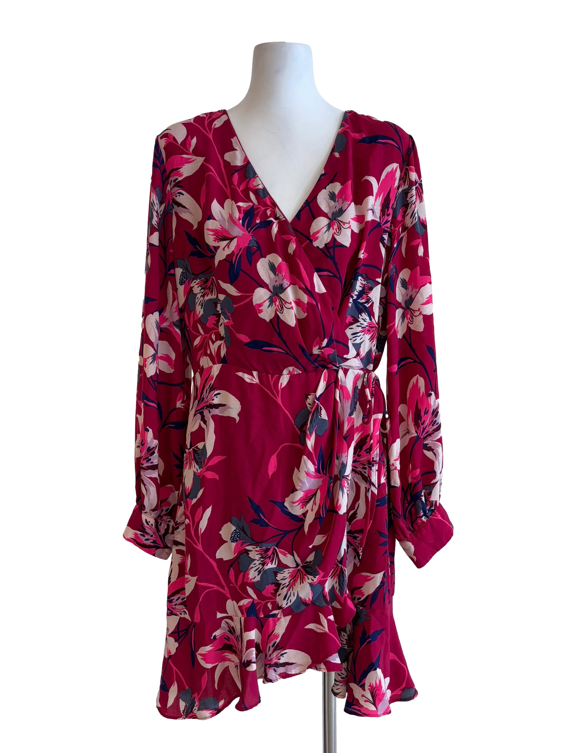 Ruby Hibiscus Print Long Sleeve Dress