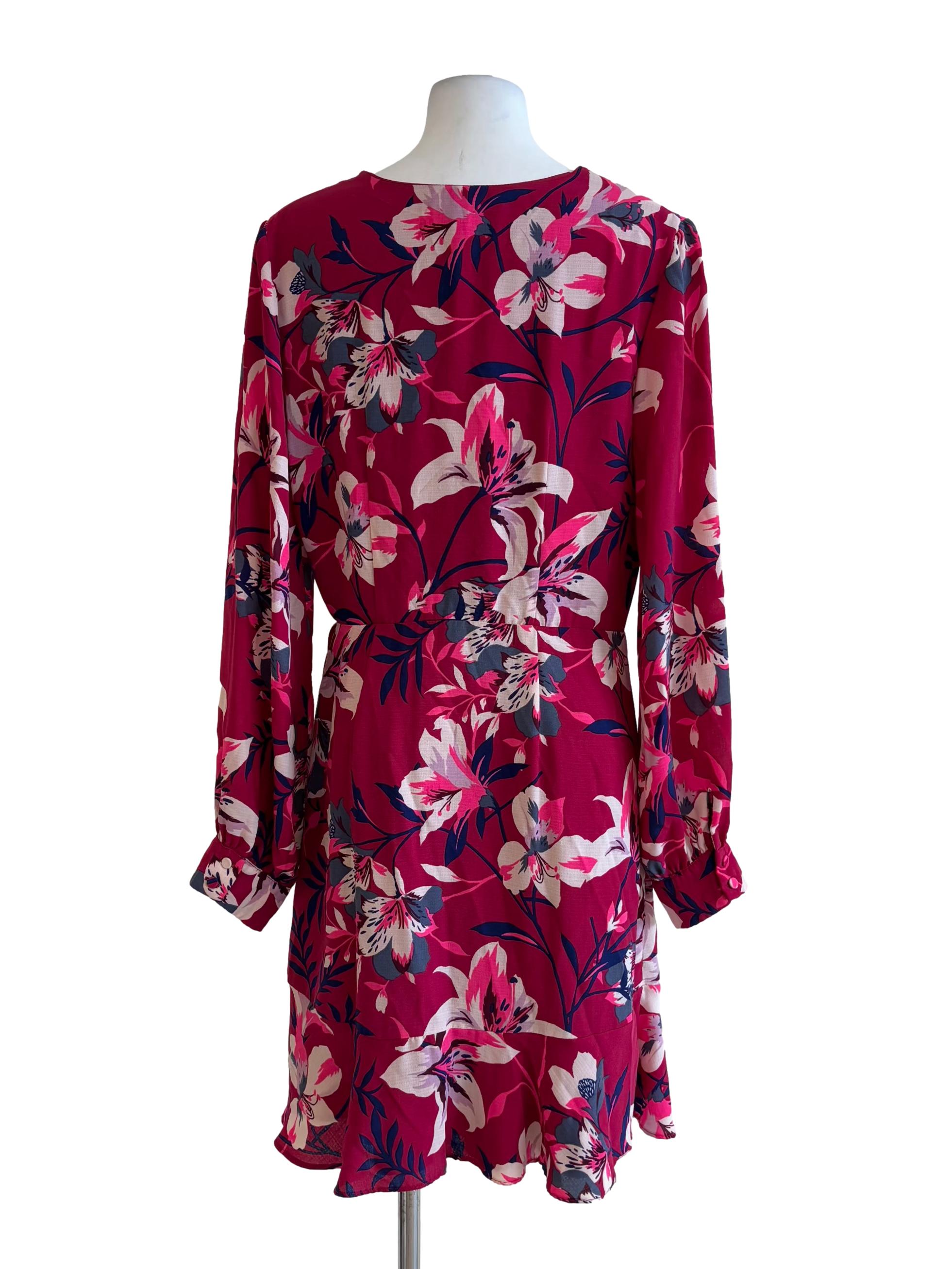Ruby Hibiscus Print Long Sleeve Dress