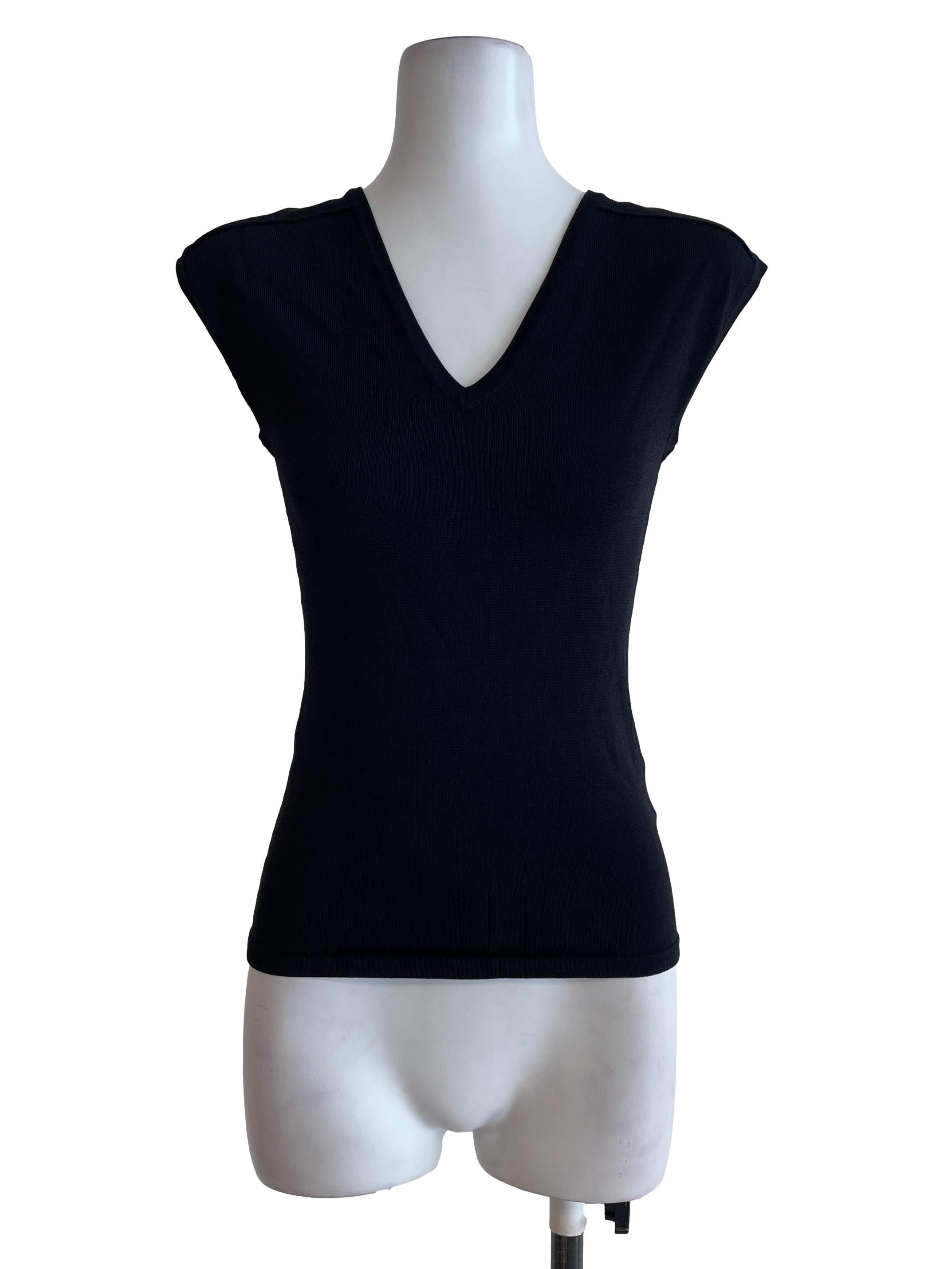 Black Plain V Neck Top OSN