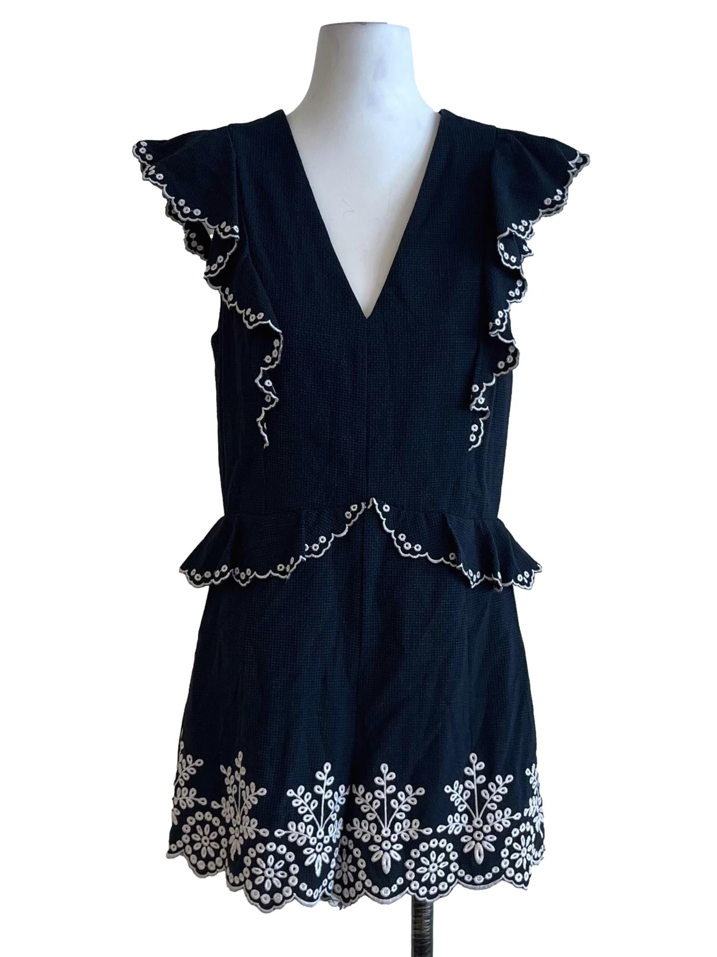 Navy Blue Graph Check Romper