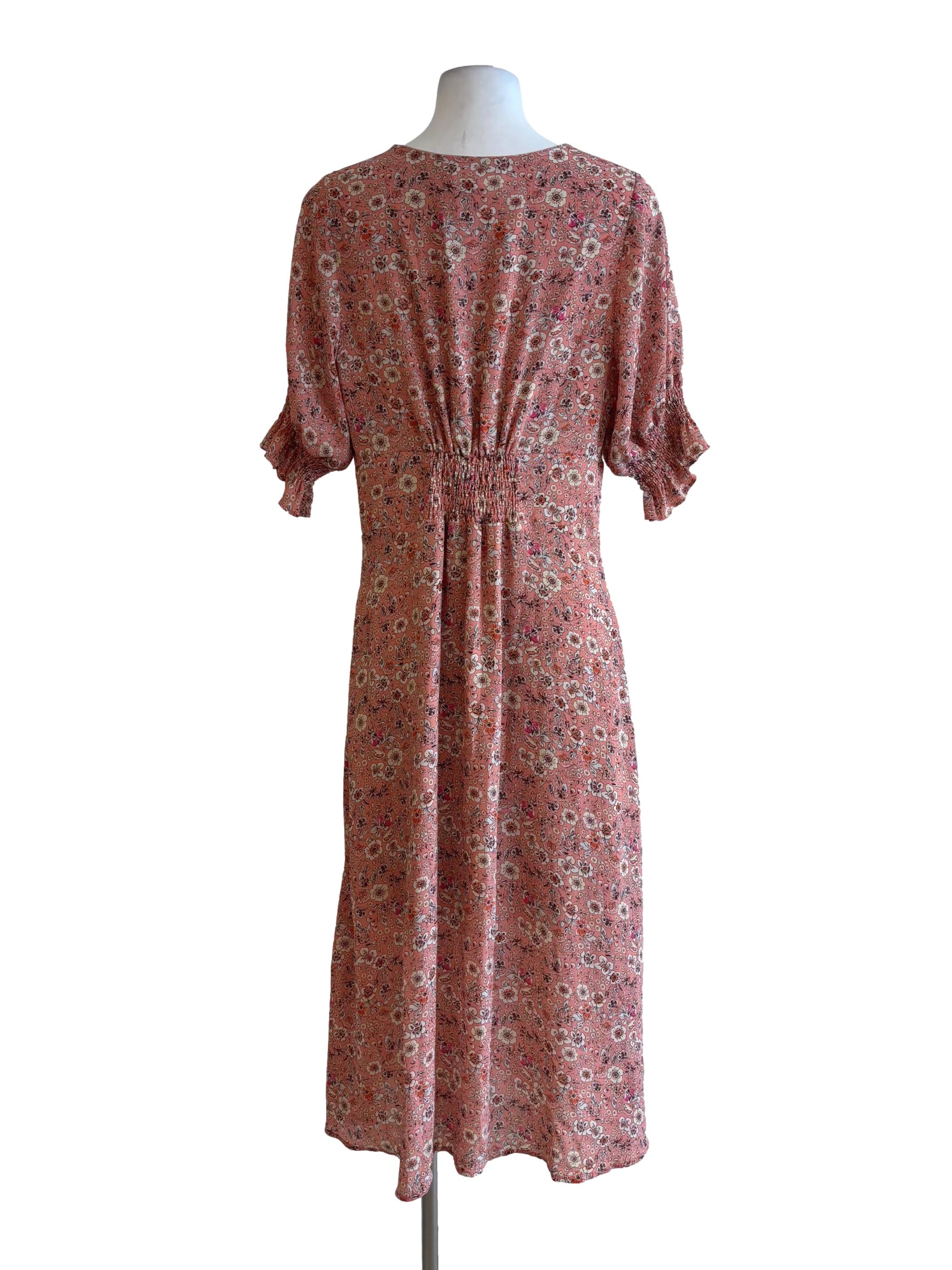 Peach Pink Floral Buttoned Sun Dress
