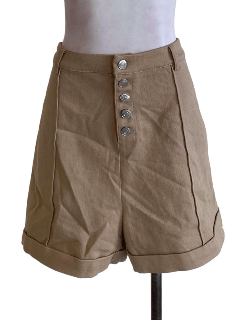 Beige High-Waisted Shorts