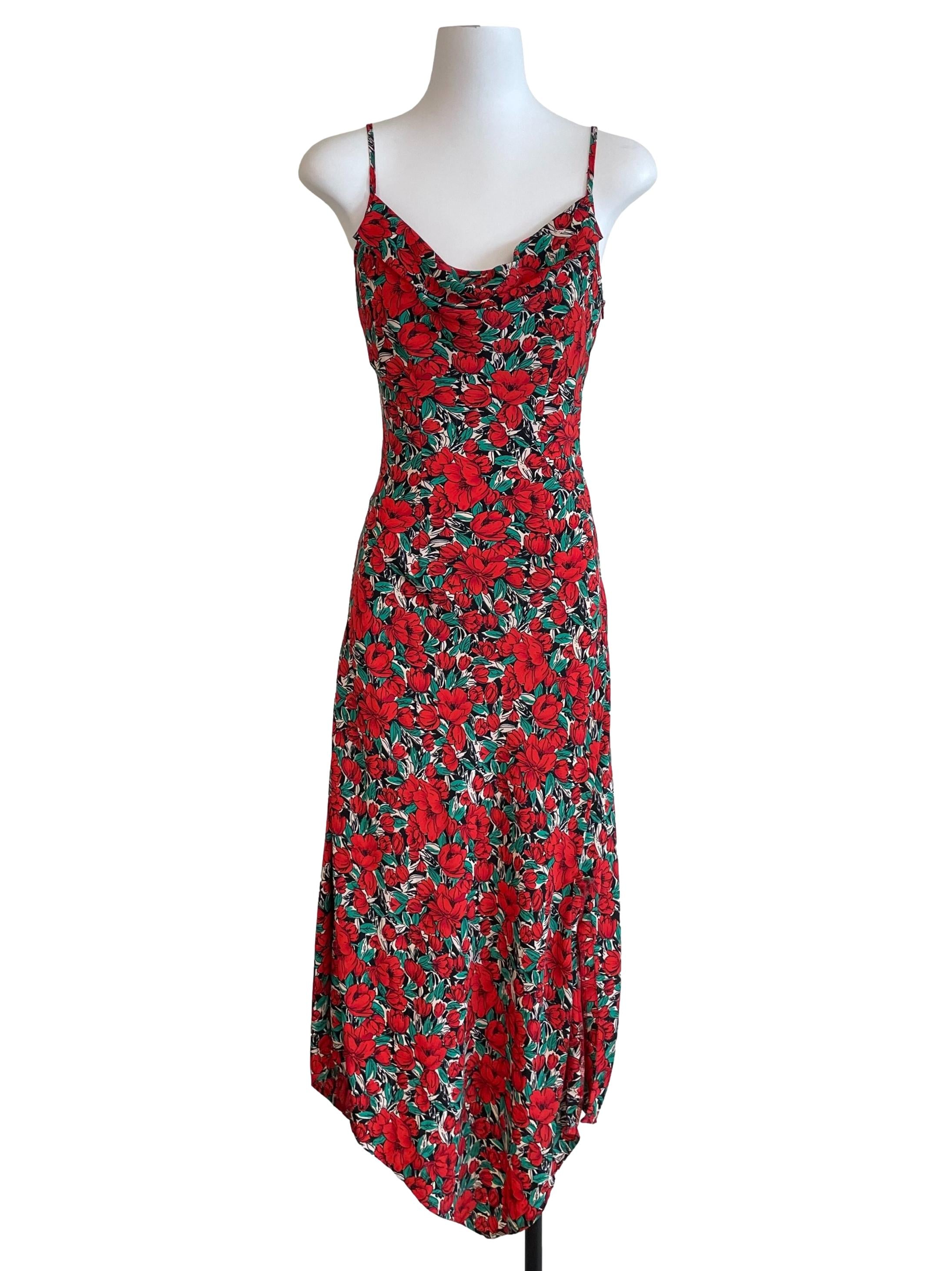 Red Floral Cowl Cami Dress