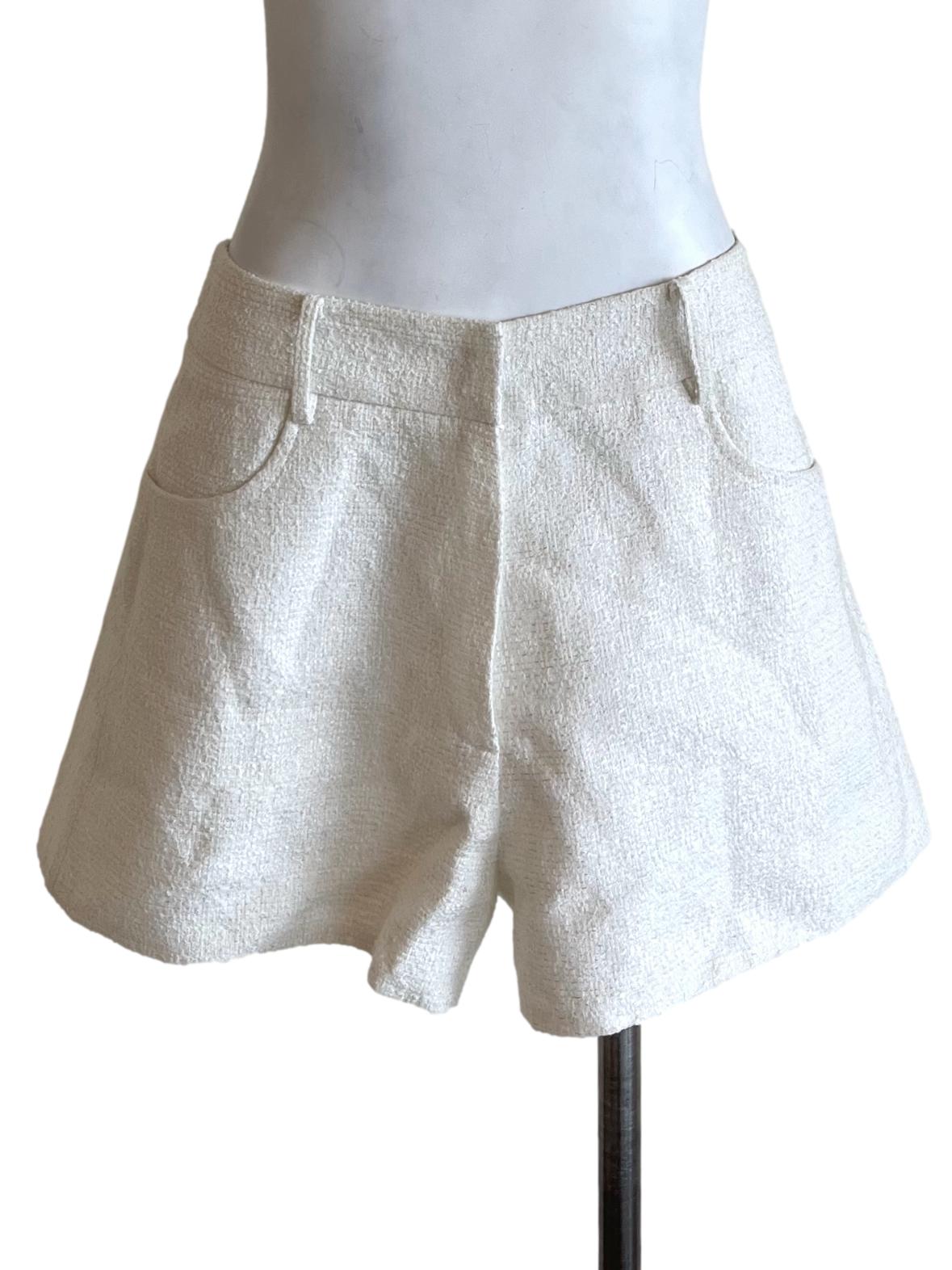 Pearl White Casual Tweed Shorts