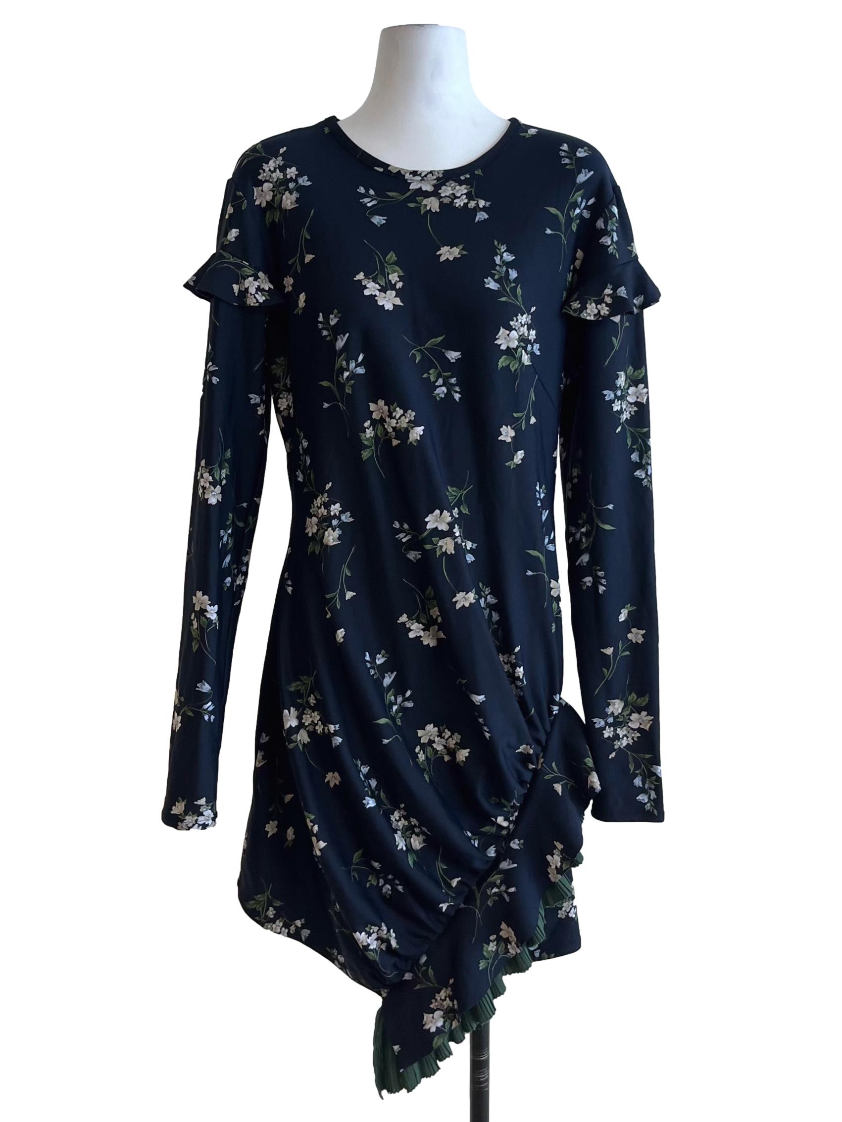 Navy Blue Floral Empire Dress