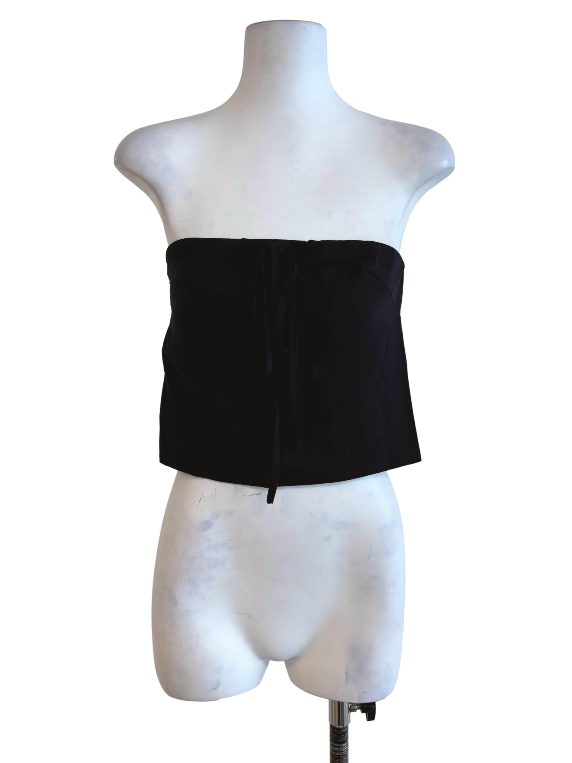 Black Ashlyn Tie Front Tube Padded Top