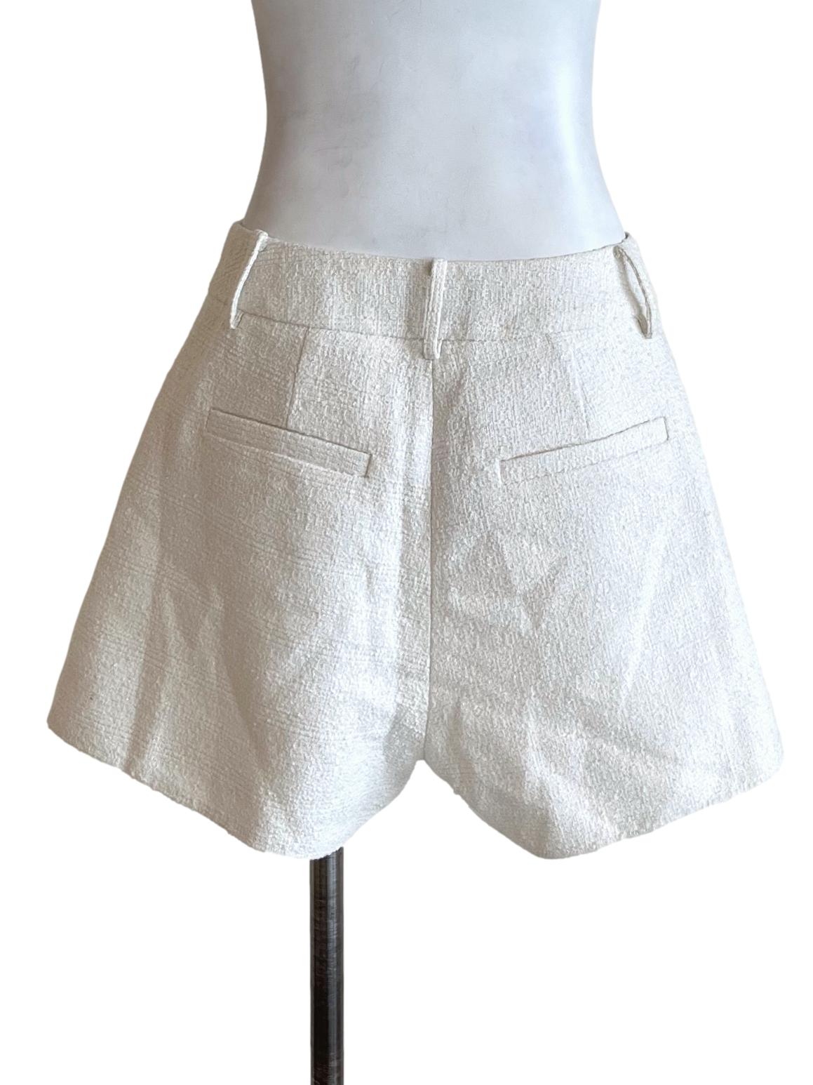 Pearl White Casual Tweed Shorts