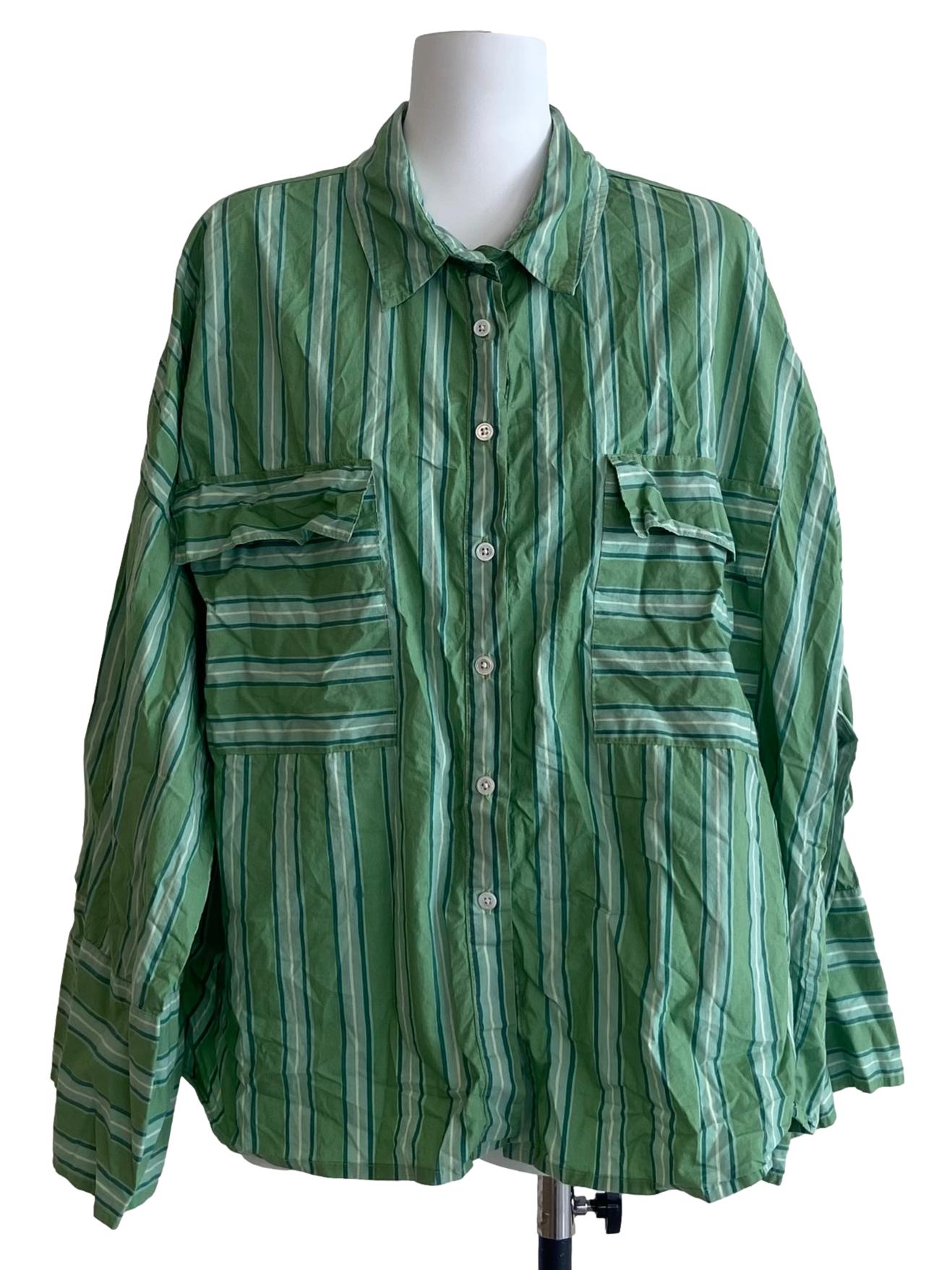Fern Green Stripe Button Down Blouse