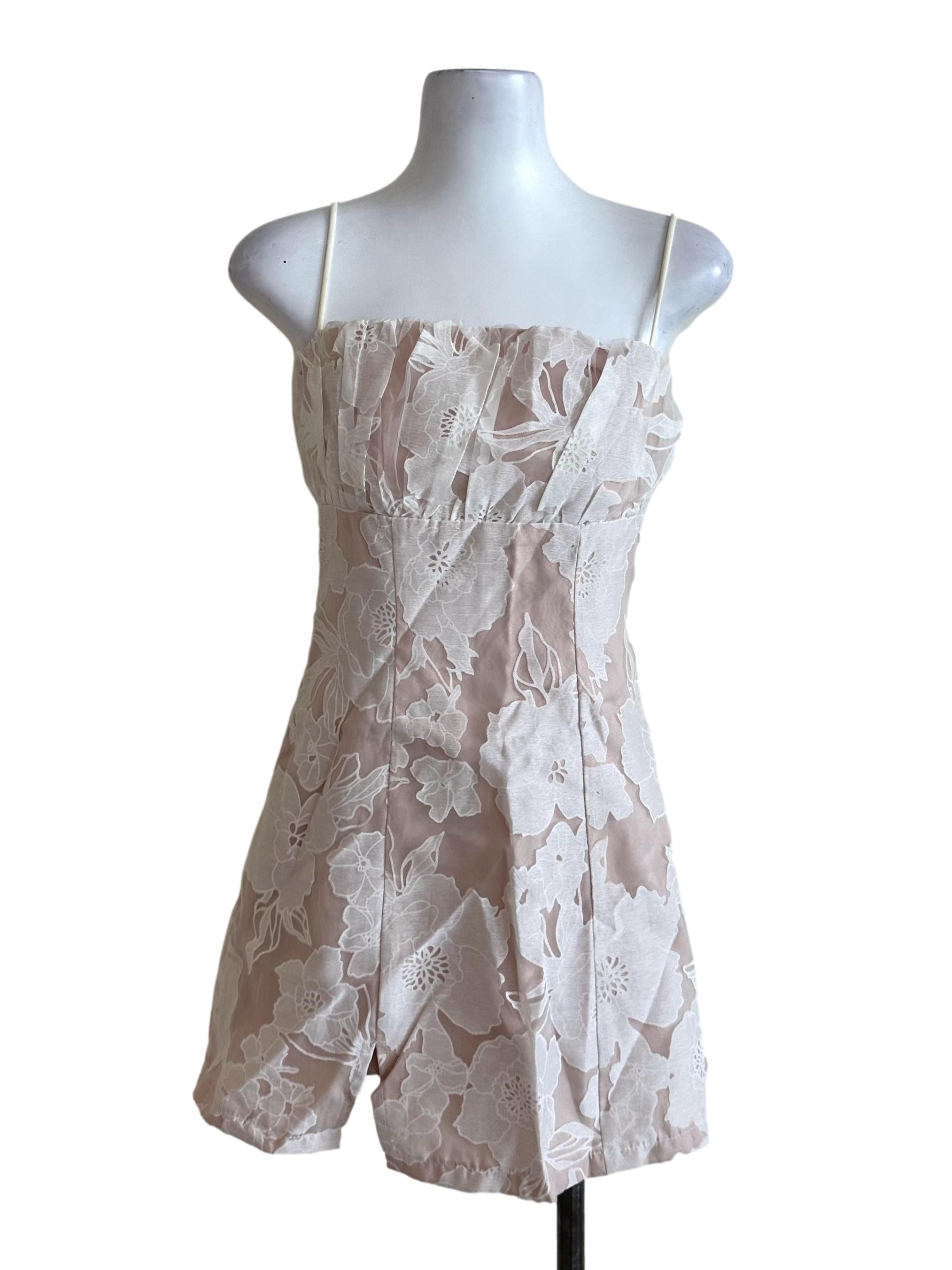 Sepia Beige Lace Panel Slit Dress