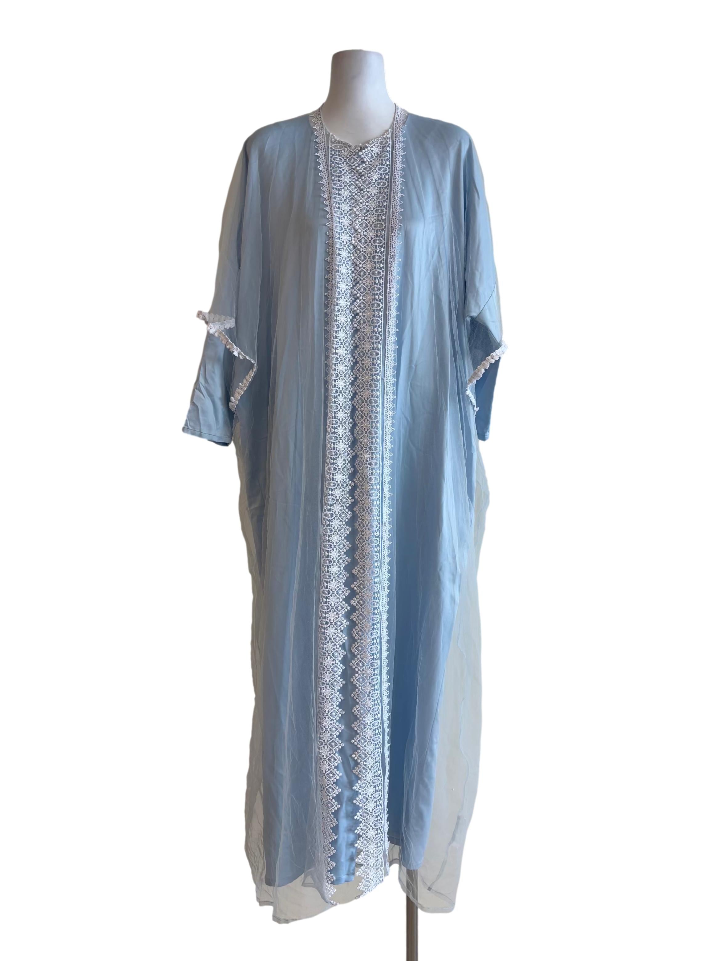 Baby Blue Lace Kaftan With Satin Inner